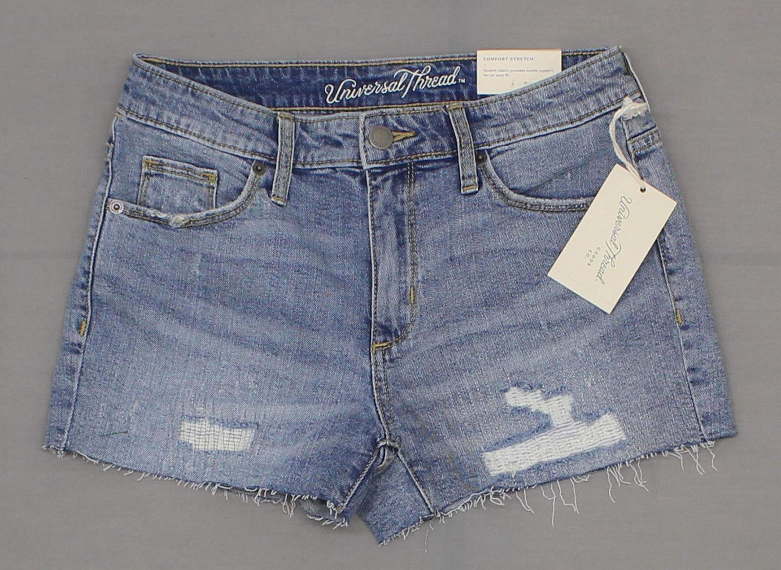 Universal Thread Women's High-Rise Raw Hem Jean Shorts - Size 12 Medium Denim Wash | Comfortable Summer Shorts for Casual Outfits, Beach Vacations & Weekend Wear