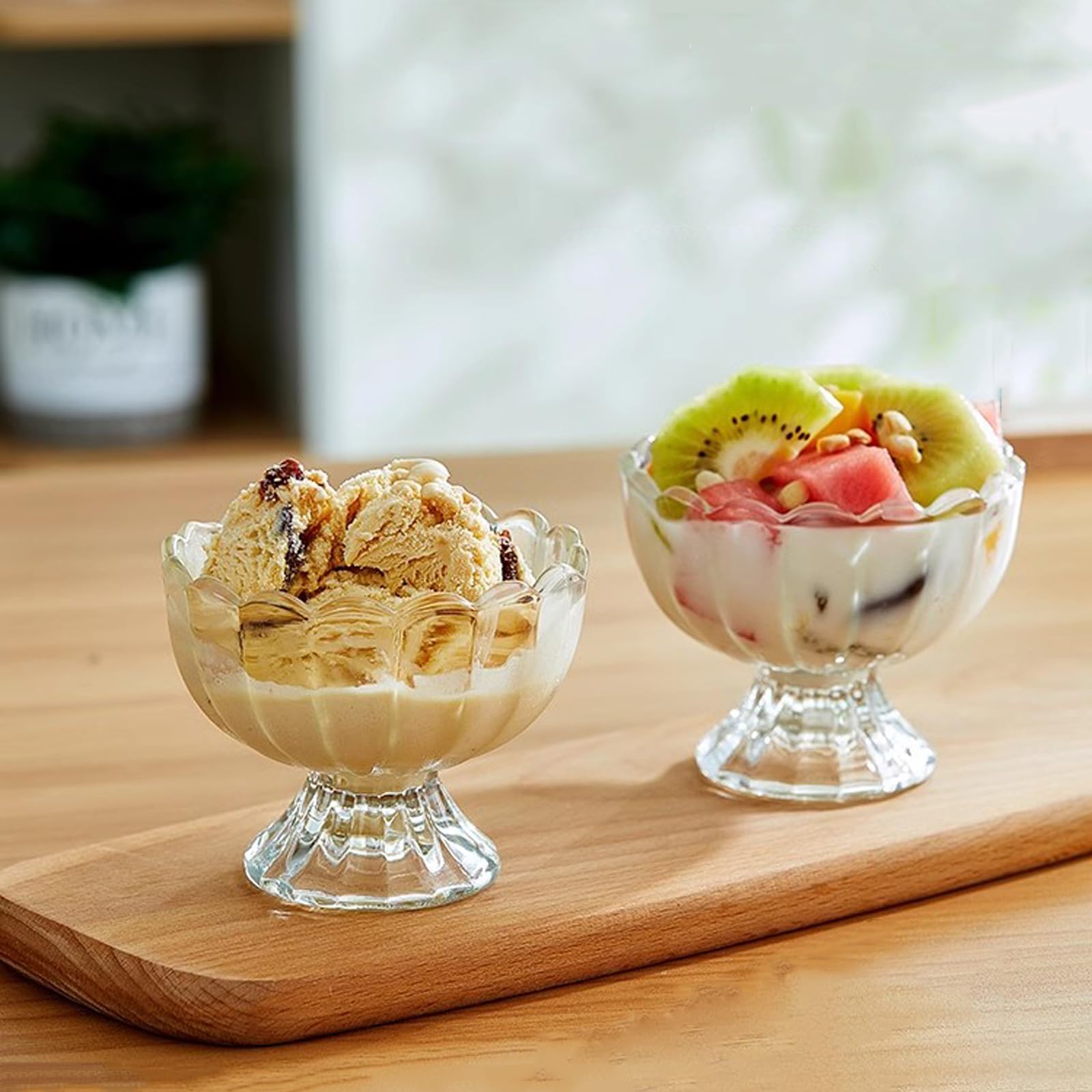 Vintage Glass Dessert Bowls - 6-Pack 5oz Ice Cream Cups for Sundae, Fruit, Pudding & Small Snacks | Elegant Condiment Dishes for Parties, Dessert Bars & Home Entertaining