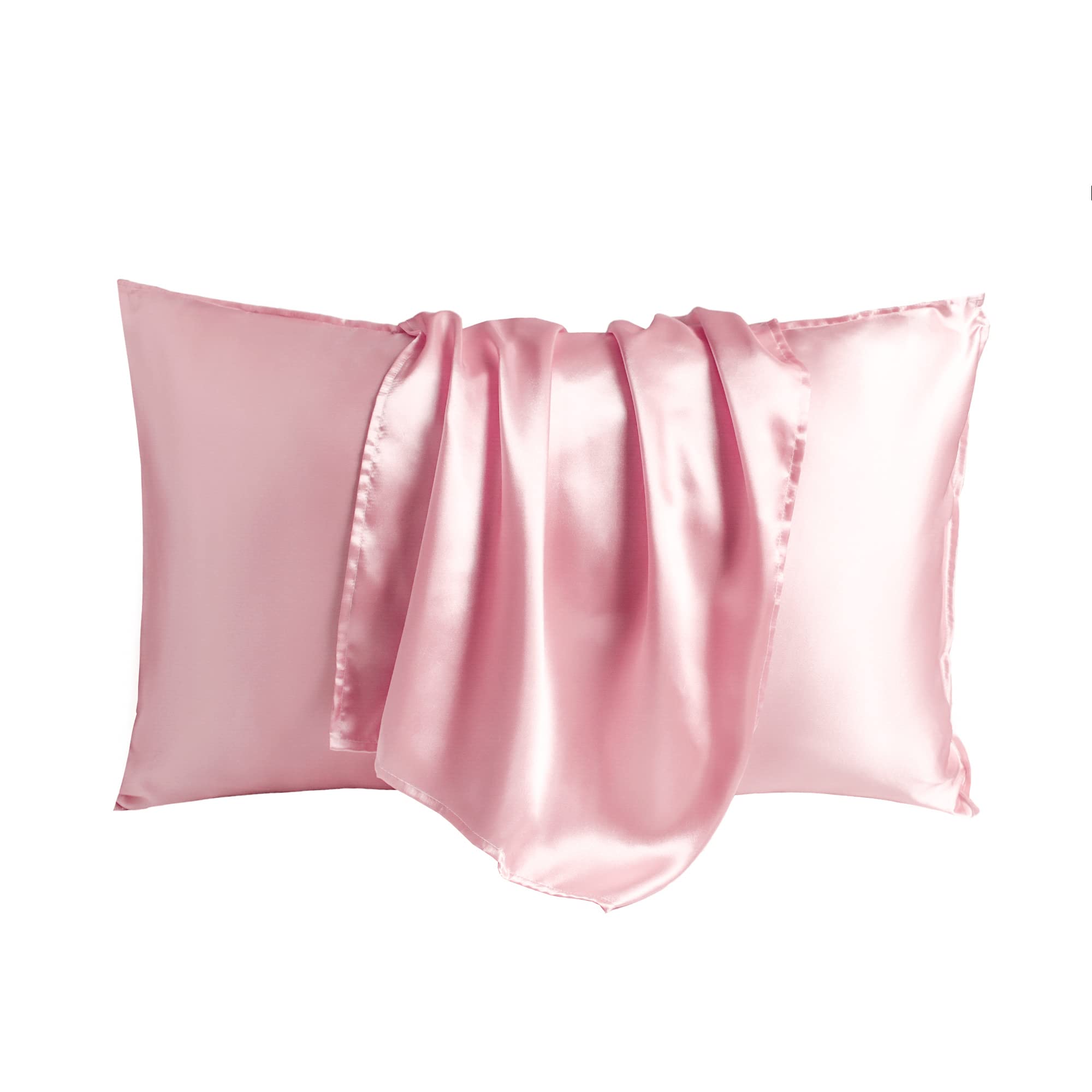 Luxury Satin Silk Pillowcase Set of 2 - Queen Size Soft Silky Pillow Covers for Hair & Skin Care with Envelope Closure (Pink) - Perfect for Beauty Sleep & Bedroom Decor