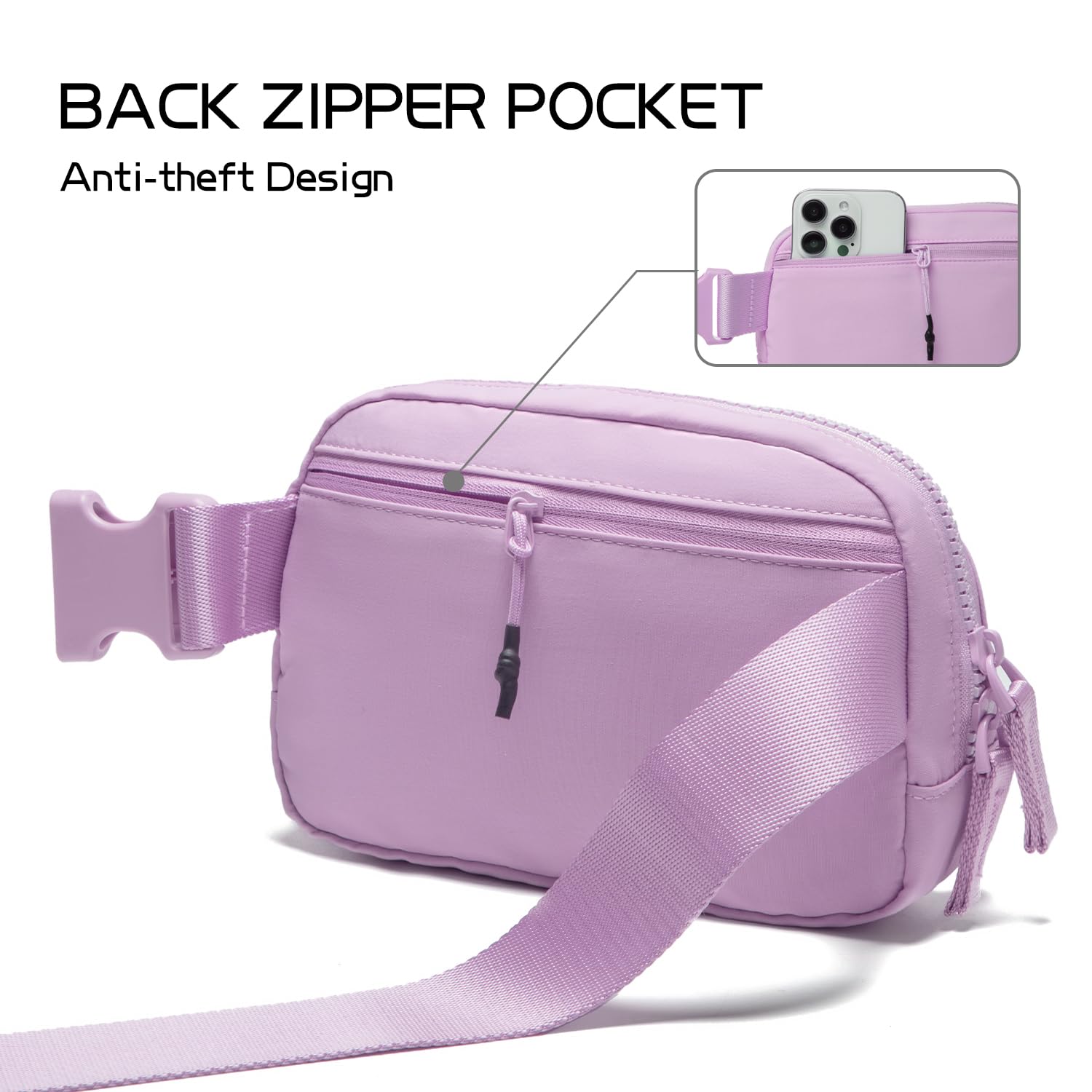 Women's Crossbody Fanny Pack with Two-Way Zipper - Adjustable Strap Waist Bag for Everyday Use - Fashionable Belt Bag for Women, Teen Girls & Men (Lavender) - Perfect for Travel, Shopping, Concerts & Outdoor Activities