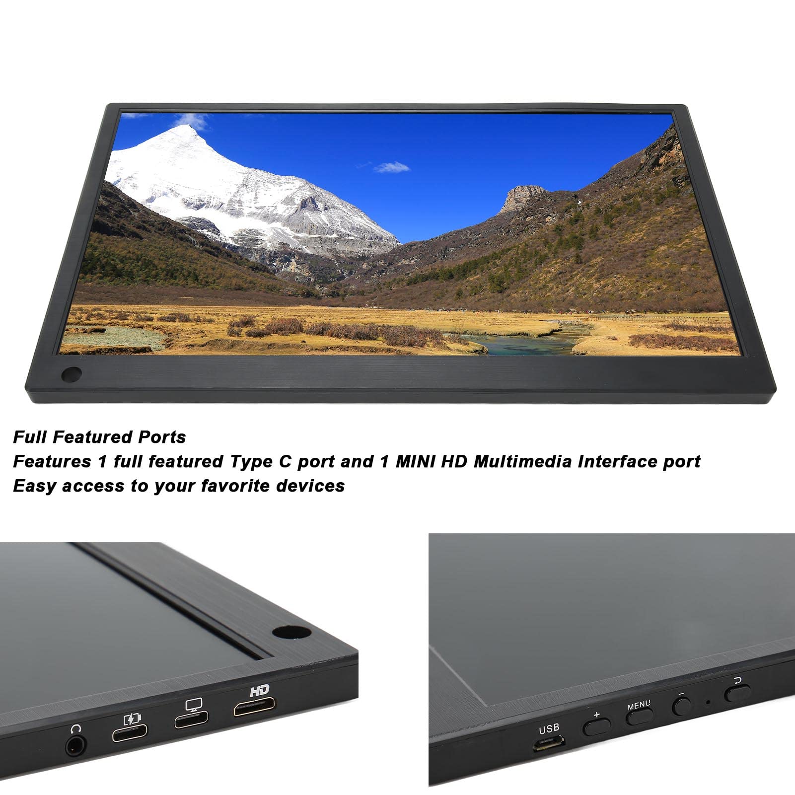 Denash 15.6 Inch Portable Monitor - 1080P FHD HDR IPS Screen with Built-in Speakers, USB-C HDMI Ports for Laptop PC Mac PS4 Xbox Nintendo Switch | Perfect for Gaming, Office Work & Travel Entertainment