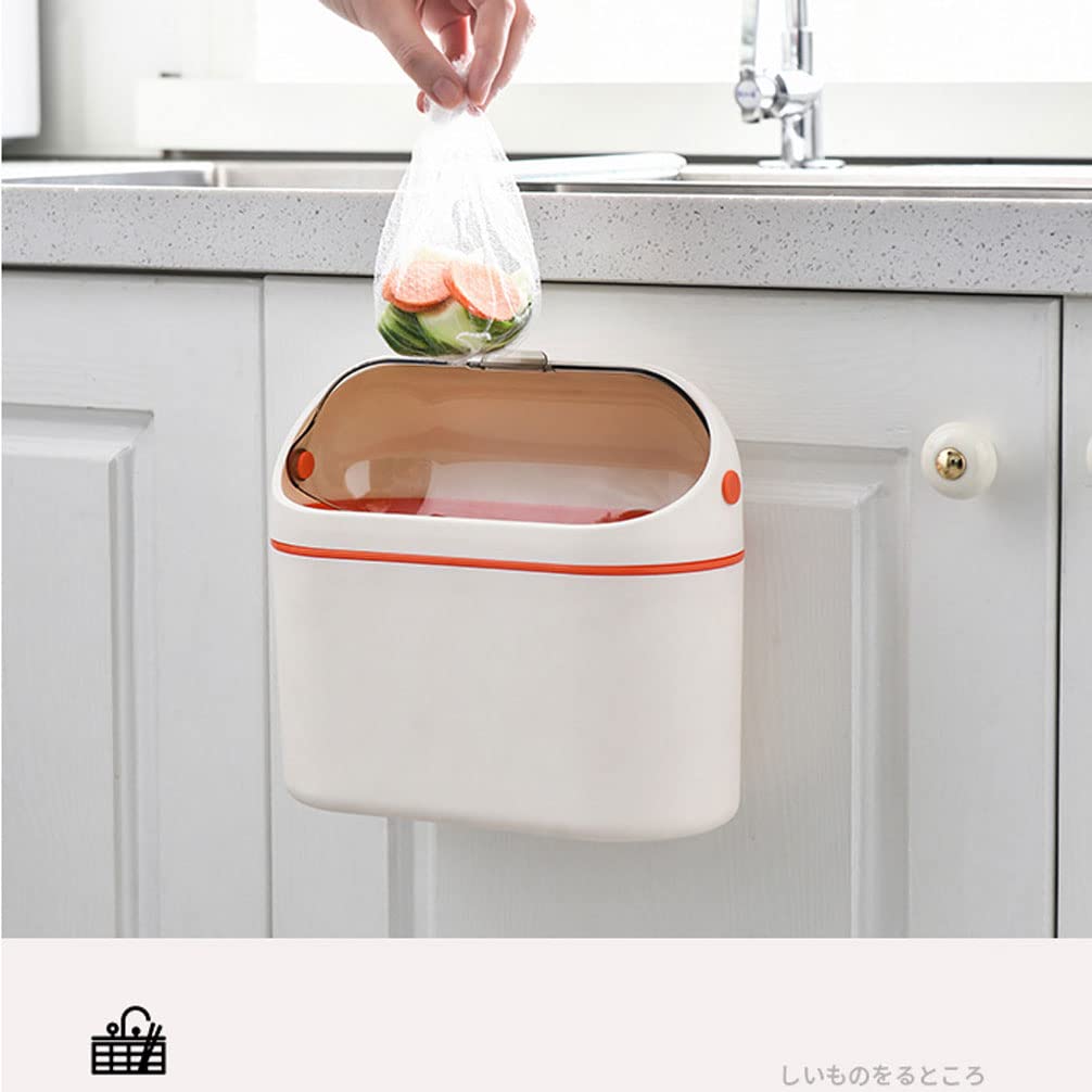 Wall Mounted Trash Can with Lid - Compact Countertop Hanging Garbage Bin for Kitchen Cabinet, Bathroom, Bedroom, Office & Living Room - Space-Saving Orange Trash Can - Perfect for Small Spaces & Home Organization