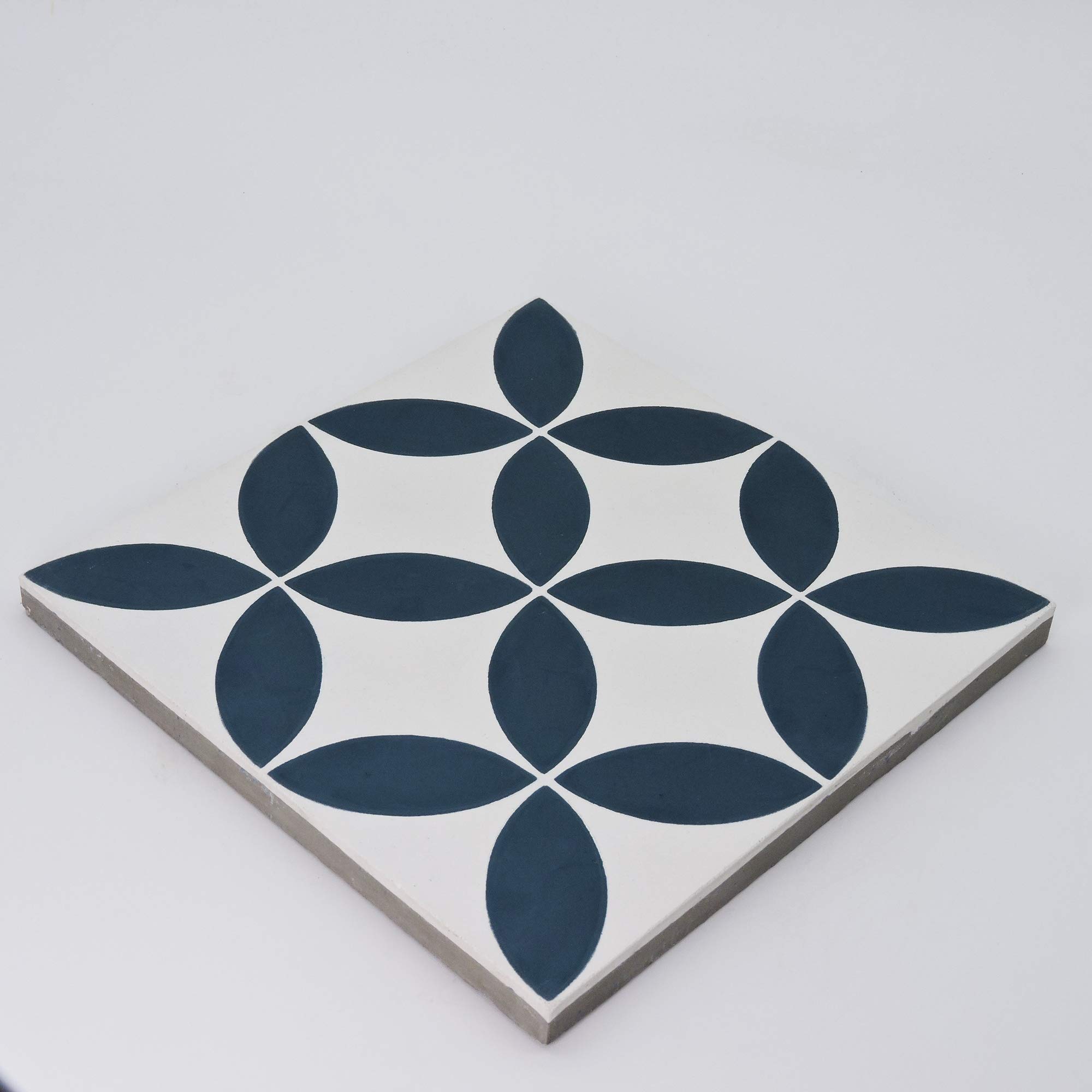 Handmade Moroccan Cement Mosaic Tile - Navy Blue & White Geometric Pattern for Kitchen Backsplash, Bathroom Floor, and Outdoor Patio Decor