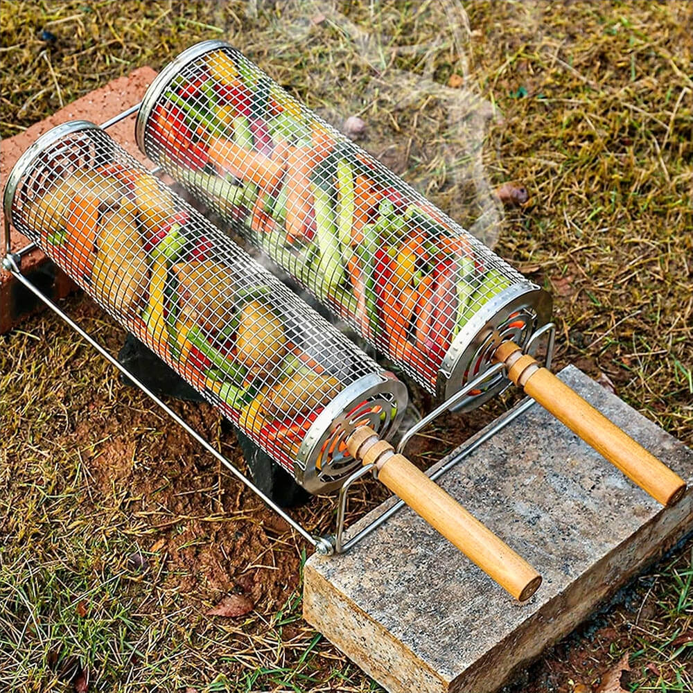 Premium Emilio BBQ Grill Basket for Vegetables, Fish & Meat - Heavy Duty Stainless Steel Grilling Accessories for Outdoor Cooking, Camping & Backyard BBQ Parties