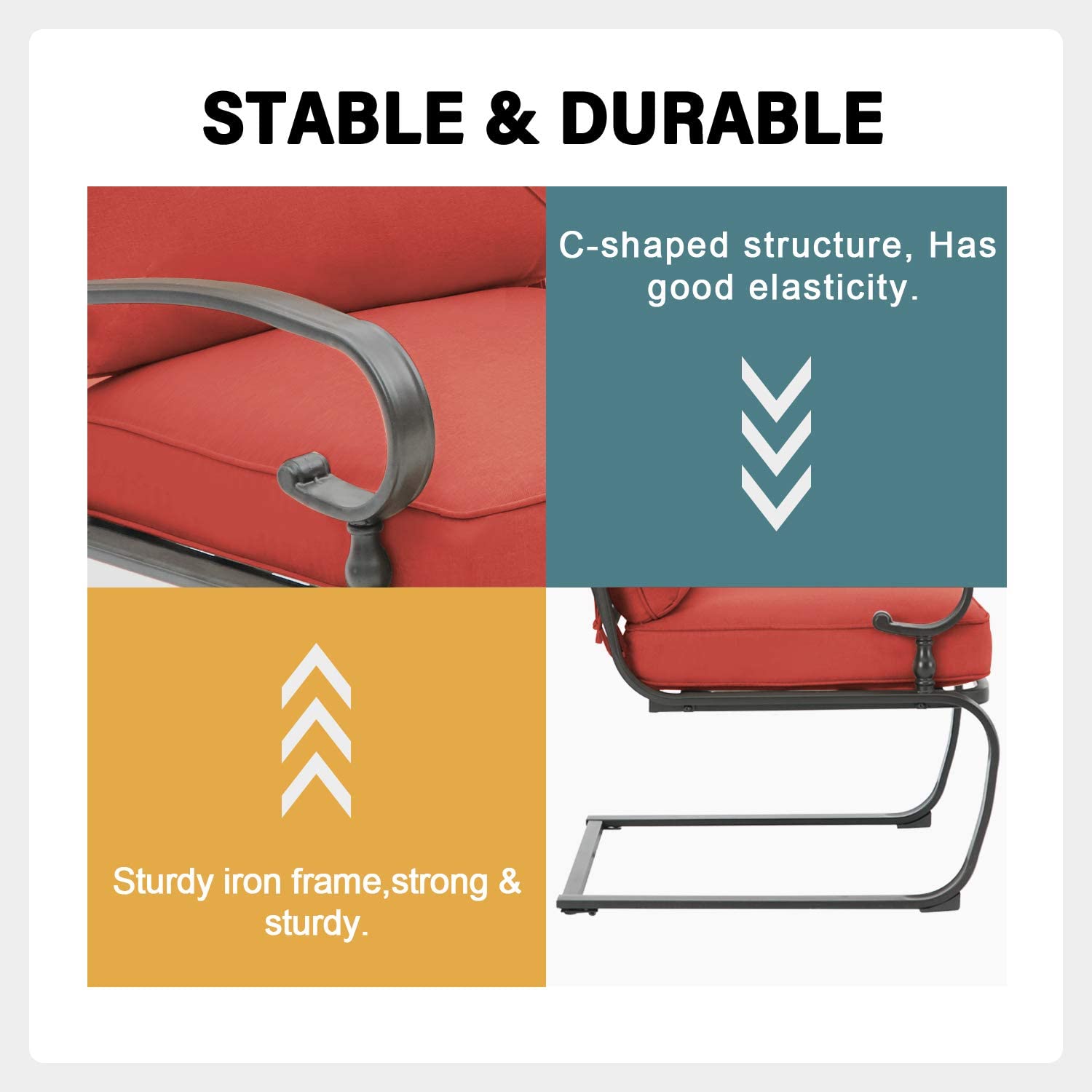 SUNCROWN 3-Piece Outdoor Patio Bistro Set with Spring Motion Chairs & Round Cafe Table - Steel Frame Garden Furniture with Cushions (Red) - Perfect for Backyard, Balcony, and Poolside Relaxation