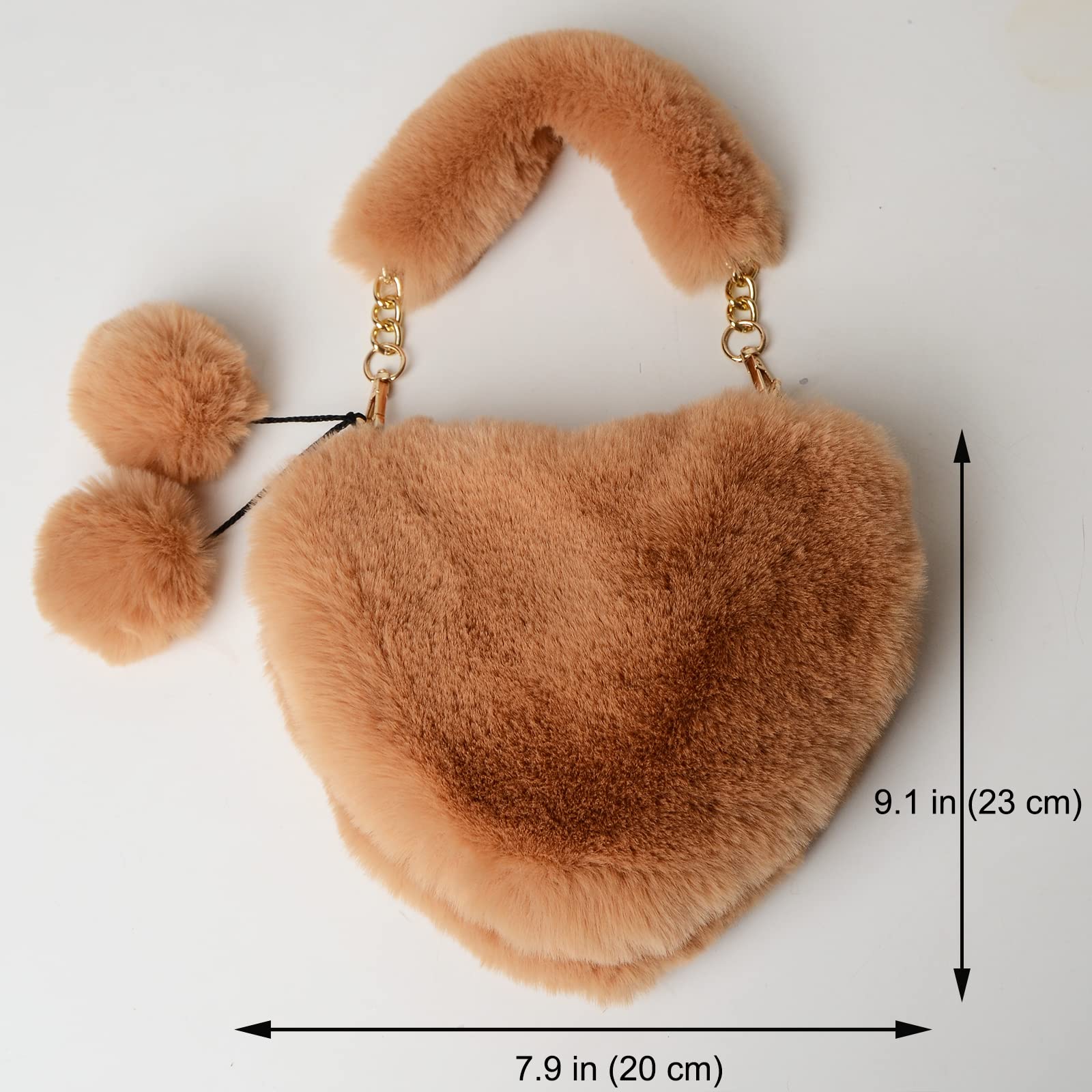Rejolly Heart Shaped Faux Fur Handbag for Women & Girls - Soft Fluffy Small Shoulder Bag Clutch Purse - Perfect for Parties, Dates & Everyday Use