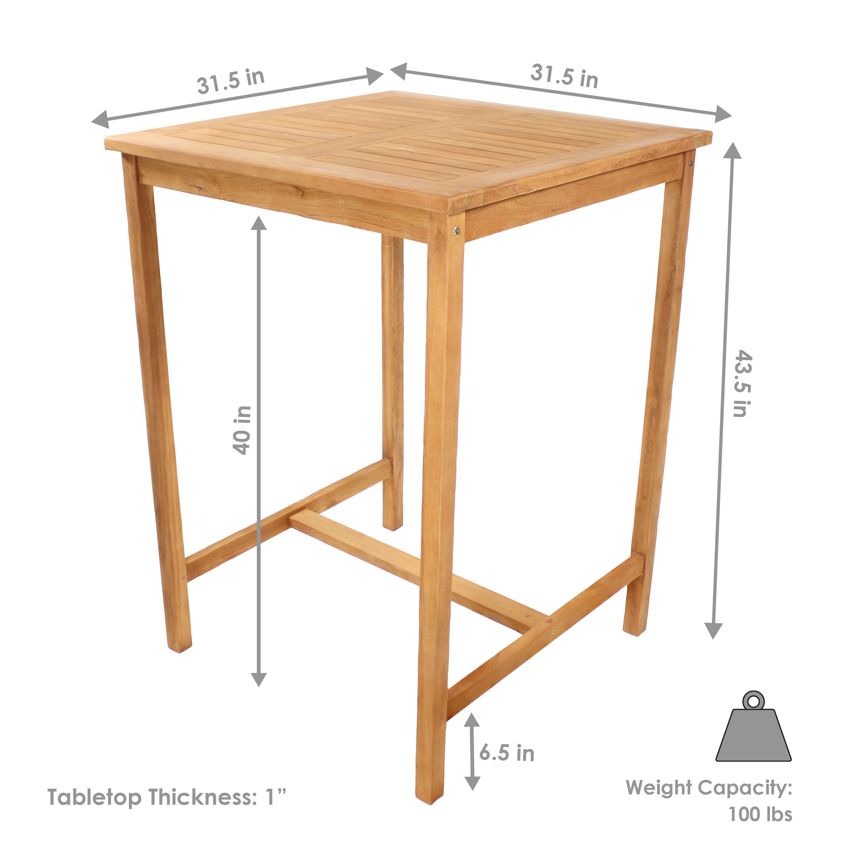 Premium Sunnydaze Teak Wooden Bar Table - 31 Inch Square Outdoor Patio Furniture for Backyard, Deck, and Poolside Relaxation