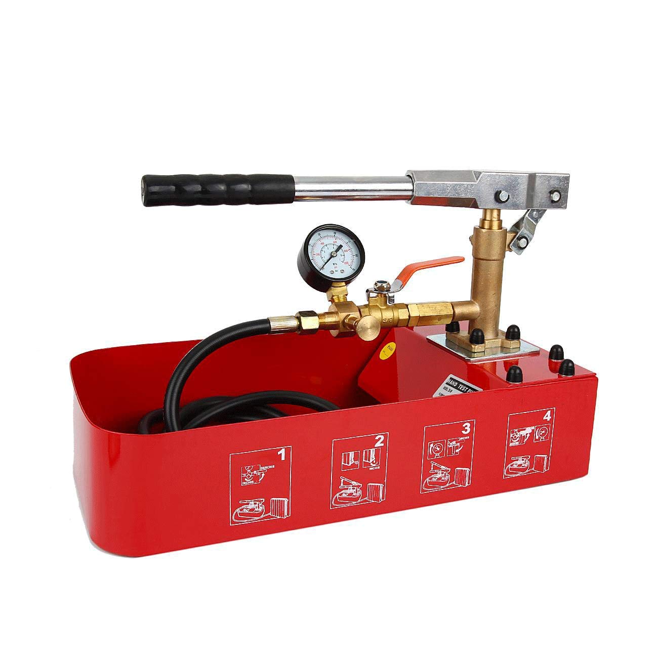 IRONWALLS Hydrostatic Pump Tester 5Mpa (725 PSI) - Manual Hydraulic Water Pressure Test Pump with Gauge & 2 Gallon Tank - Ideal for Plumbing, Pipe Leak Detection, and Irrigation System Testing