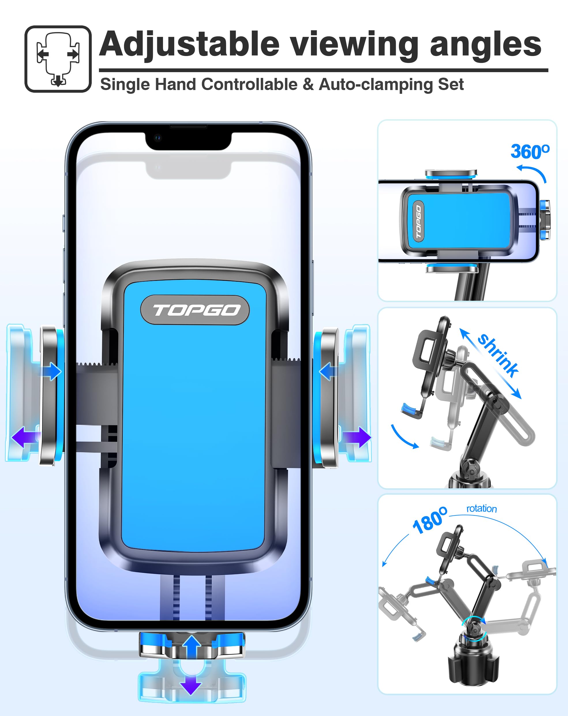 Premium Golf Cart Phone Holder - No Shake, Stable & Adjustable Universal Cup Mount for EZGO/Club Car/Yamaha (Blue) | Perfect for Golfing, Camping & Outdoor Adventures