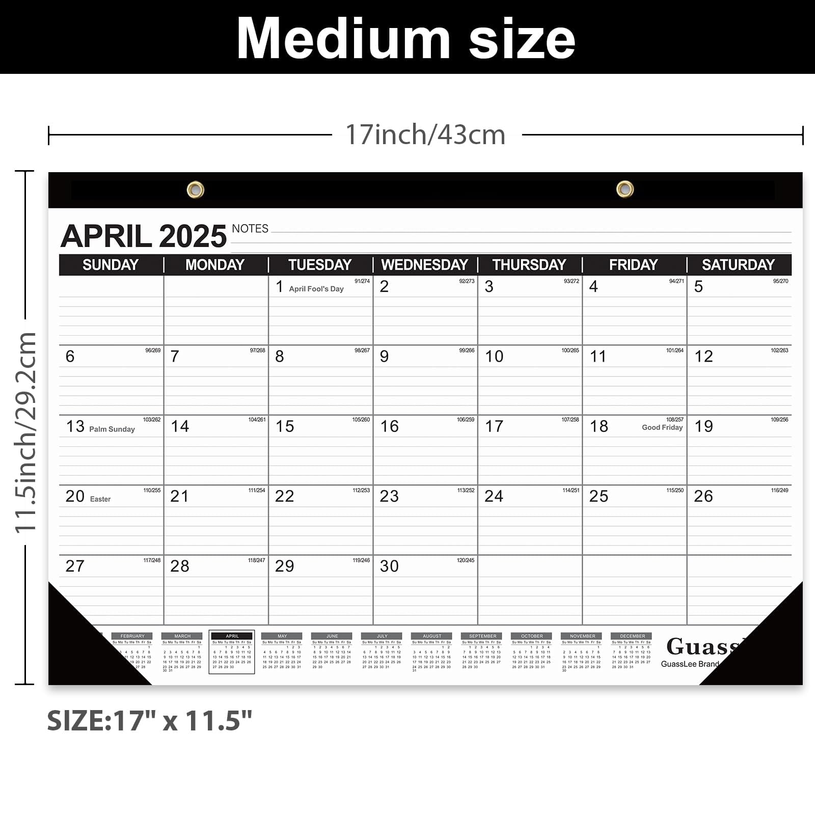 GuassLee 2025-2026 18-Month Academic Desk Calendar Planner (March 2025 - August 2026) - 11.5x17 Inch Large Monthly Calendar with Julian Dates & Ruled Blocks - Perfect for School, Office & Home Organization, Planning & Scheduling