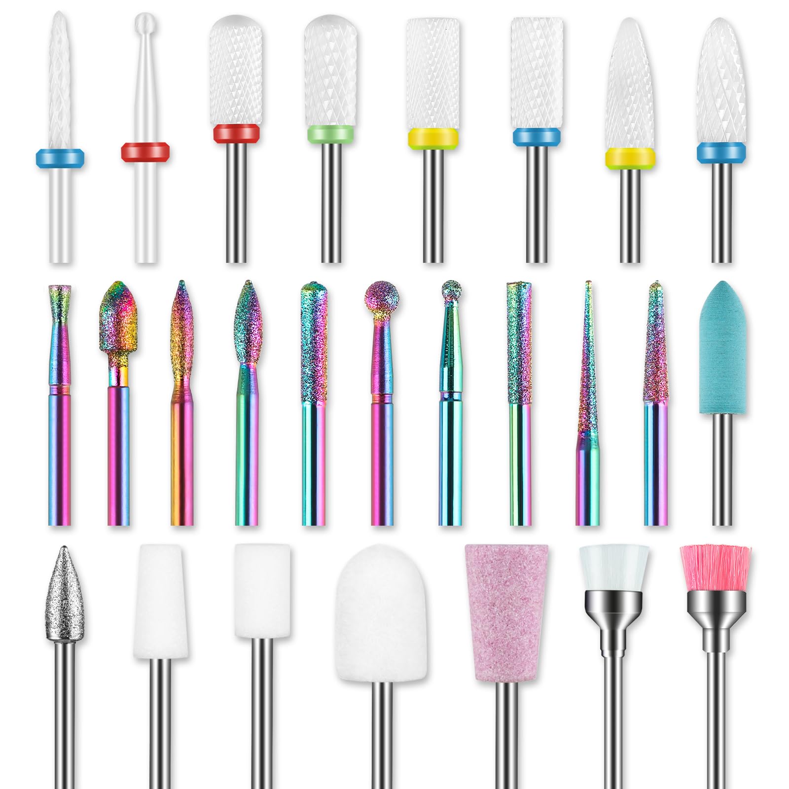 26PCS Professional Nail Drill Bits Set - 3/32 Inch Ceramic Safety Bits & Diamond Cuticle Efile Bits for Acrylic/Gel Nails | Manicure Pedicure Tools for Home Salon & Professional Use | Perfect for Nail Techs, DIY Nail Art & Salon Treatments