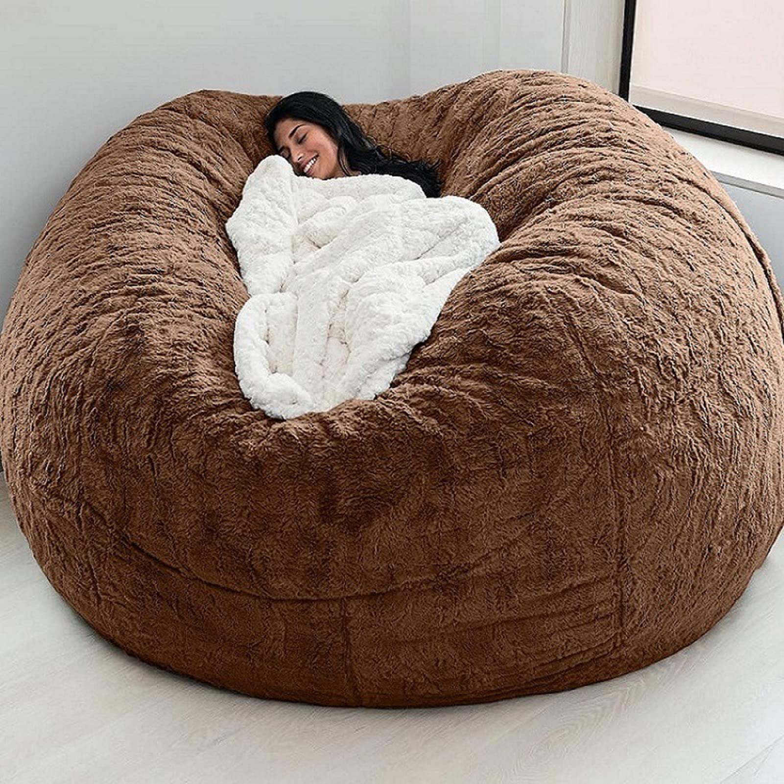 5FT/6FT/7FT Giant Bean Bag Chair Cover - Breathable & Comfortable Sofa Bed Cover for Living Room, Posh Lounger Bean Sack Replacement (No Filler) - Brown | Perfect for Movie Nights, Gaming & Relaxation
