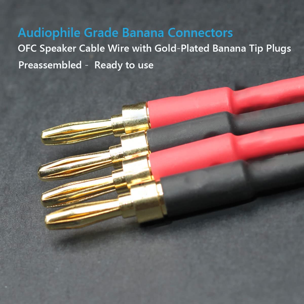 Premium WOWLED 2-Pack High-End OFC Speaker Cables - 14 AWG Pure Copper HIFI Audio Wire with Gold-Plated Banana Plugs (2m/6.56FT, Male to Male) - Perfect for Home Theater Systems, Stereo Speakers & Audiophile Setups