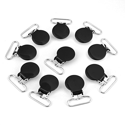 10 Pcs 25mm Round Metal Suspender Clips - Braces Strap Holders for DIY Crafting, Pacifier Clips & Clothing Accessories - Perfect for Suits, Dresses & Baby Outfits (Black)