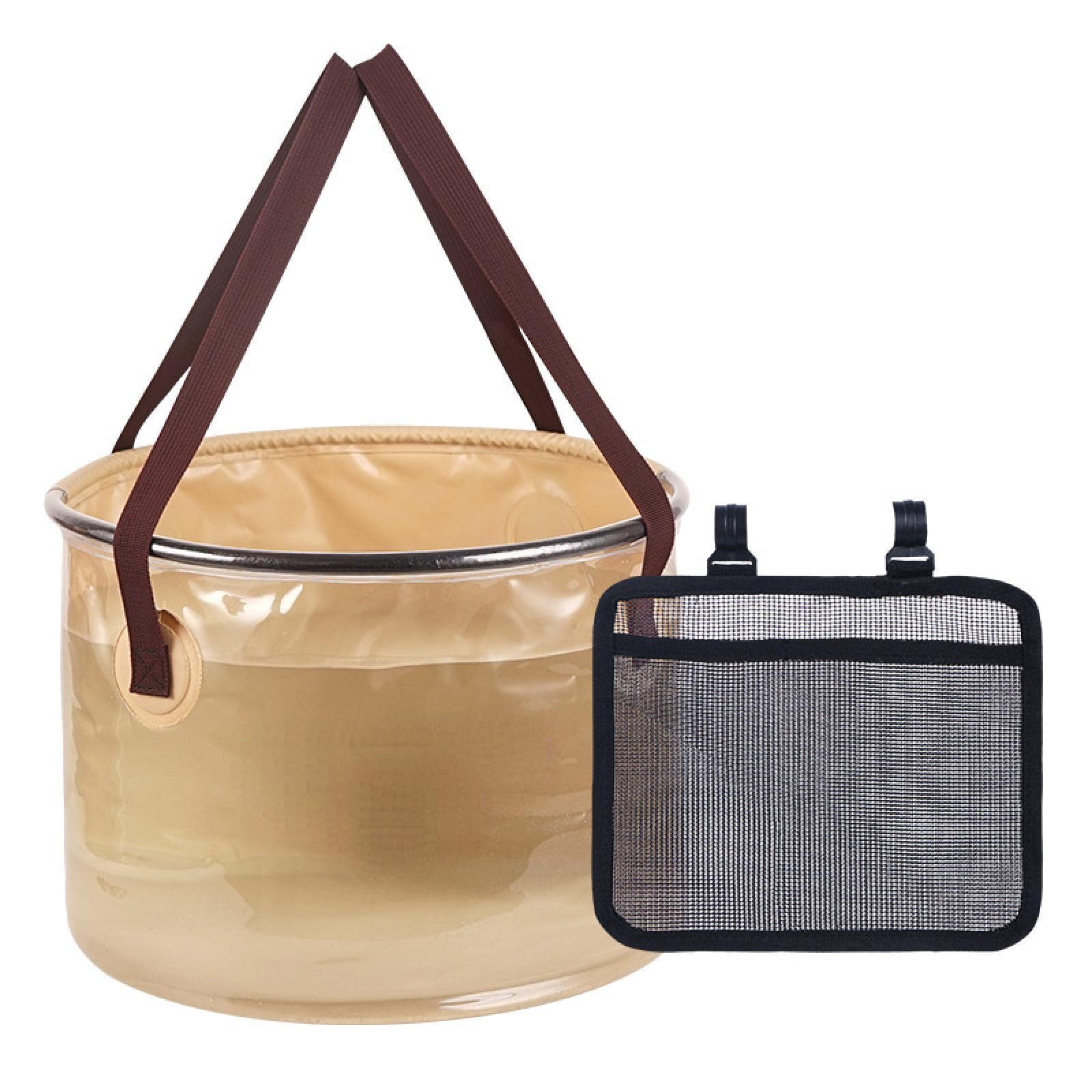 Portable Collapsible 20L Outdoor Folding Bucket for Camping, Hiking, Fishing & BBQ - Compact Dish Washing Bucket for Travel, Self-Driving Tours & Outdoor Adventures (Khaki)