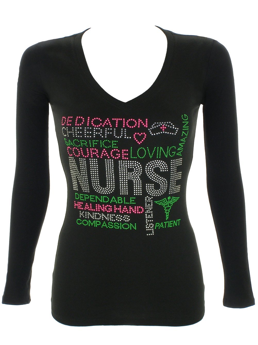 Women's Nurse Rhinestone Bling T-Shirt - Black Sparkling Graphic Tee for Nurses, Medical Professionals & Healthcare Workers | Perfect for Work, Nursing School or Casual Wear