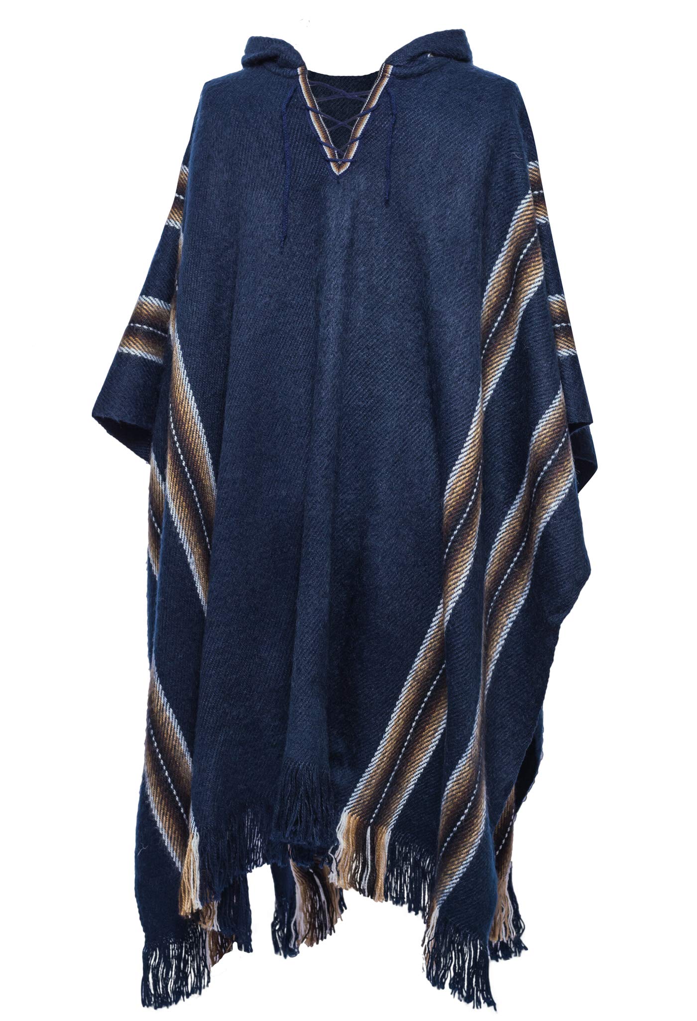 Gamboa Alpaca Poncho for Men - Warm Wool Hooded Cloak - Mexican Style Winter Outerwear for Hiking, Camping & Outdoor Activities