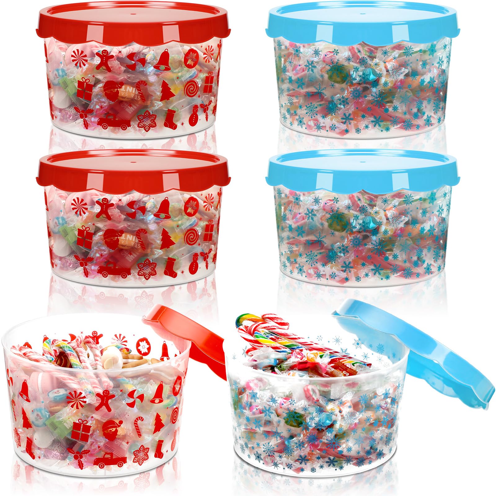 Barydat 6-Piece Christmas Cookie Storage Containers with Lids - Holiday Snowman Candy Cane Pattern Plastic Cookie Tins for Christmas Cookies, Candy & Treats - Perfect for Xmas Parties, Winter Celebrations & Festive Gift Giving