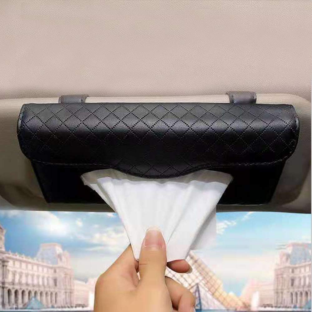 Car Sun Visor Tissue Holder - Leather Napkin Organizer Hanging Bag for Auto Accessories | Perfect for Women's Vehicles, Road Trips & Daily Commute