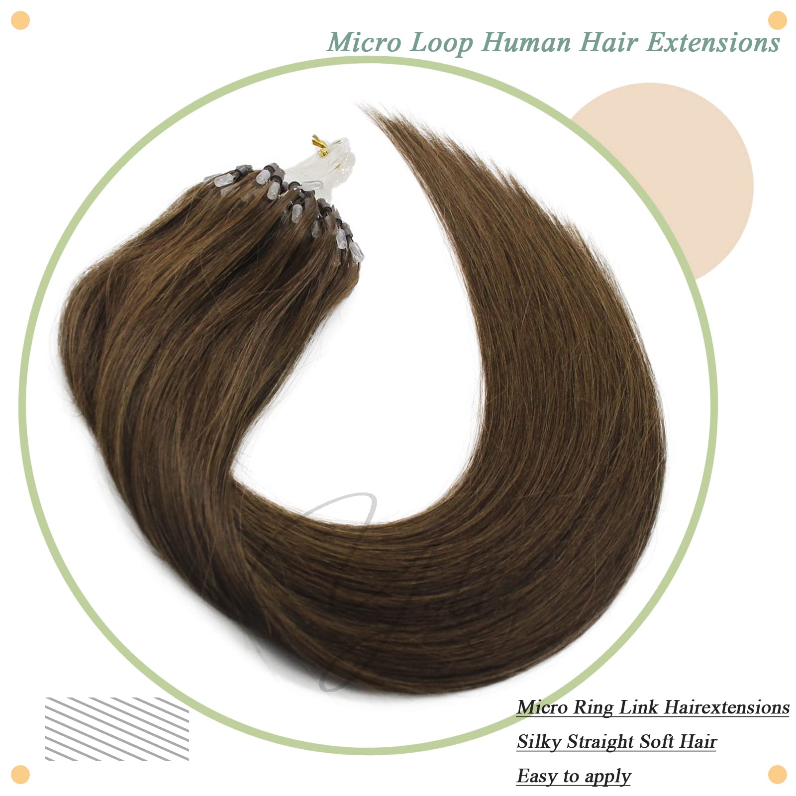 Micro Beads Hair Extensions - 100% Real Human Hair, Medium Brown, Remy Hair, Long Straight 26 Inch, 100 Strands per Pack (50g) - Perfect for Daily Styling, Parties, Weddings & Special Occasions