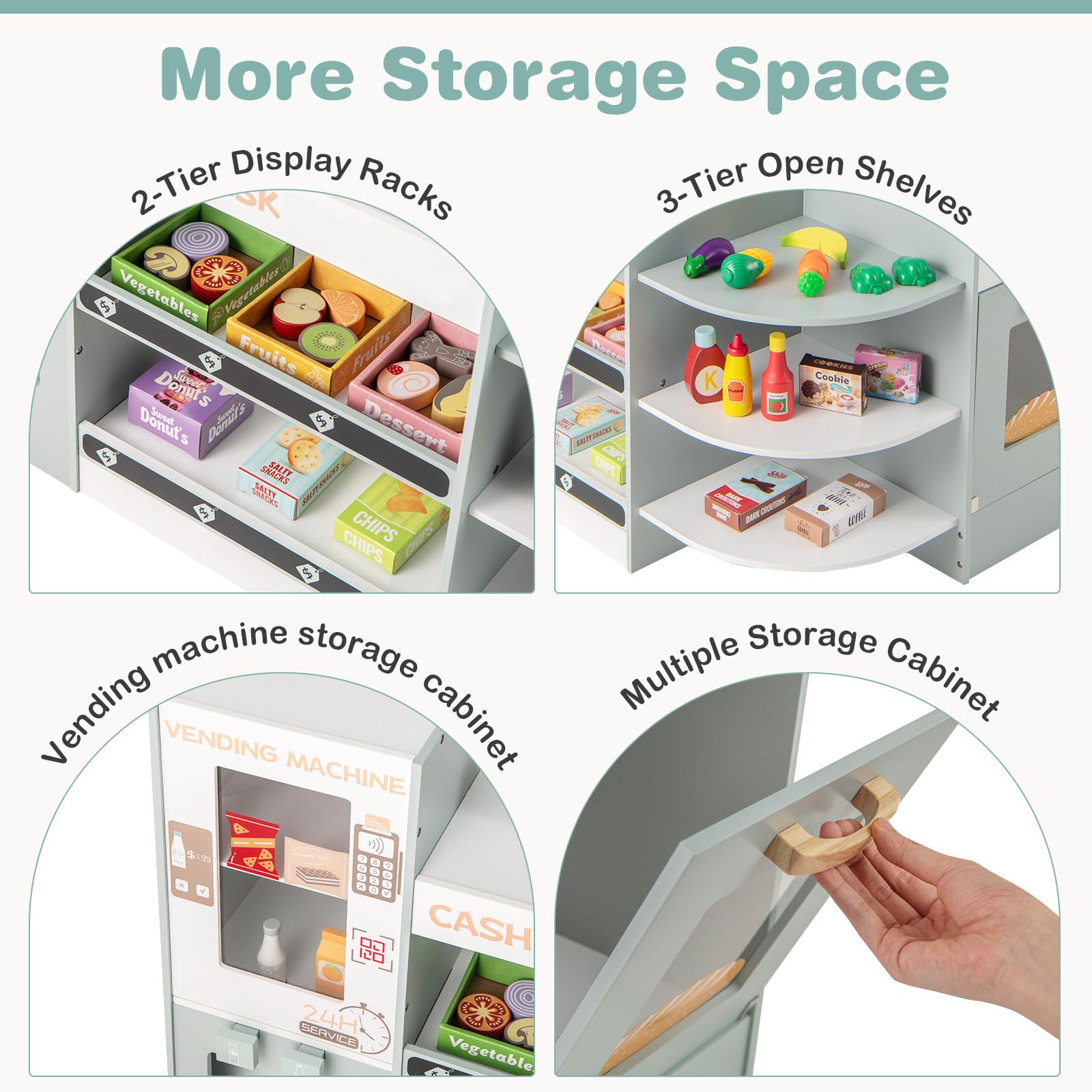 INFANS Wooden Grocery Store Playset for Kids - Supermarket Pretend Play with Cash Register, Coffee Machine, Vending Machine & Play Food Accessories - Educational Toy Gift for Toddler Boys & Girls - Perfect for Role Play, Classroom Learning & Birthday Gifts