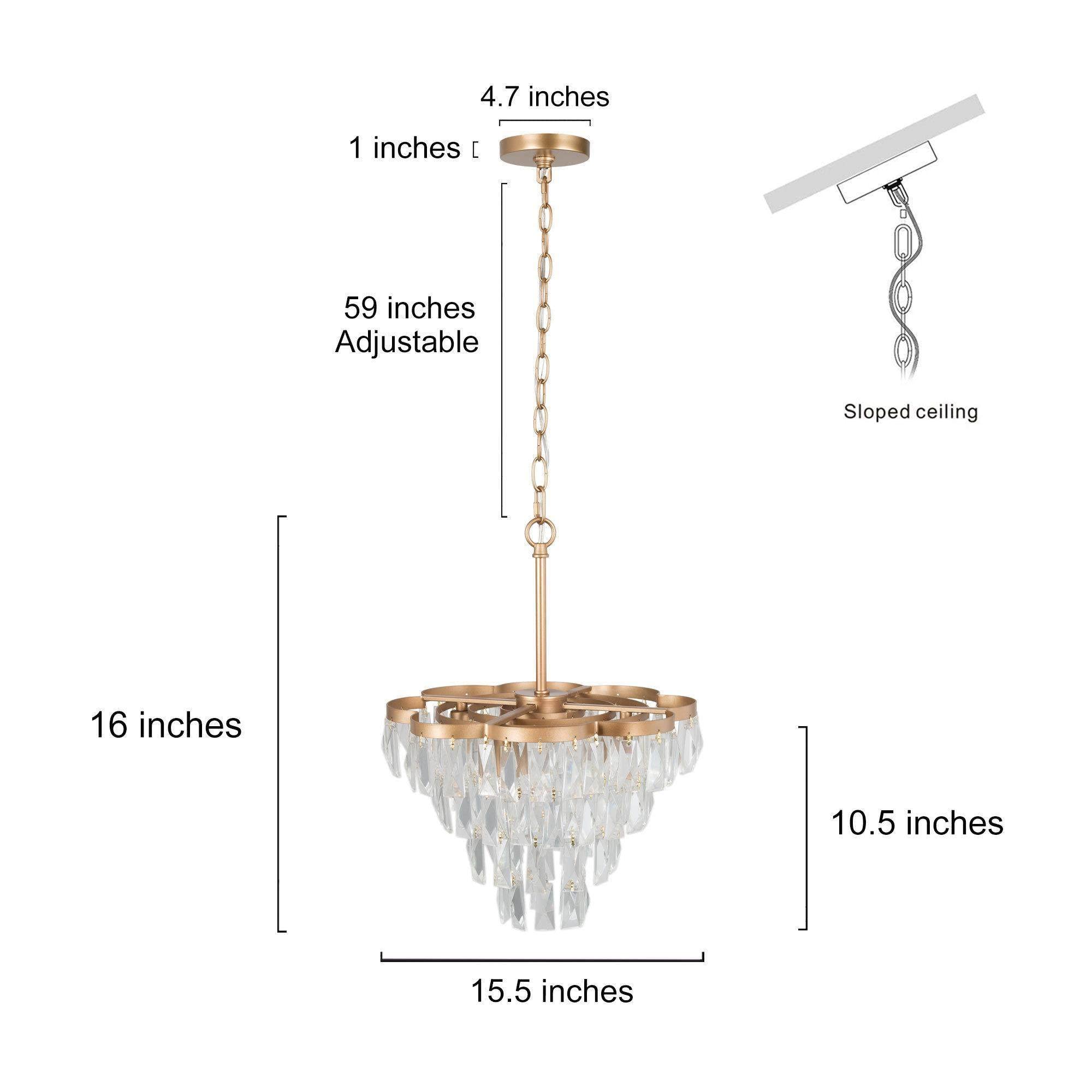 Durent Lighting Gold Crystal Chandelier - 4-Light Modern Tiered Dining Room Ceiling Fixture, 15.5