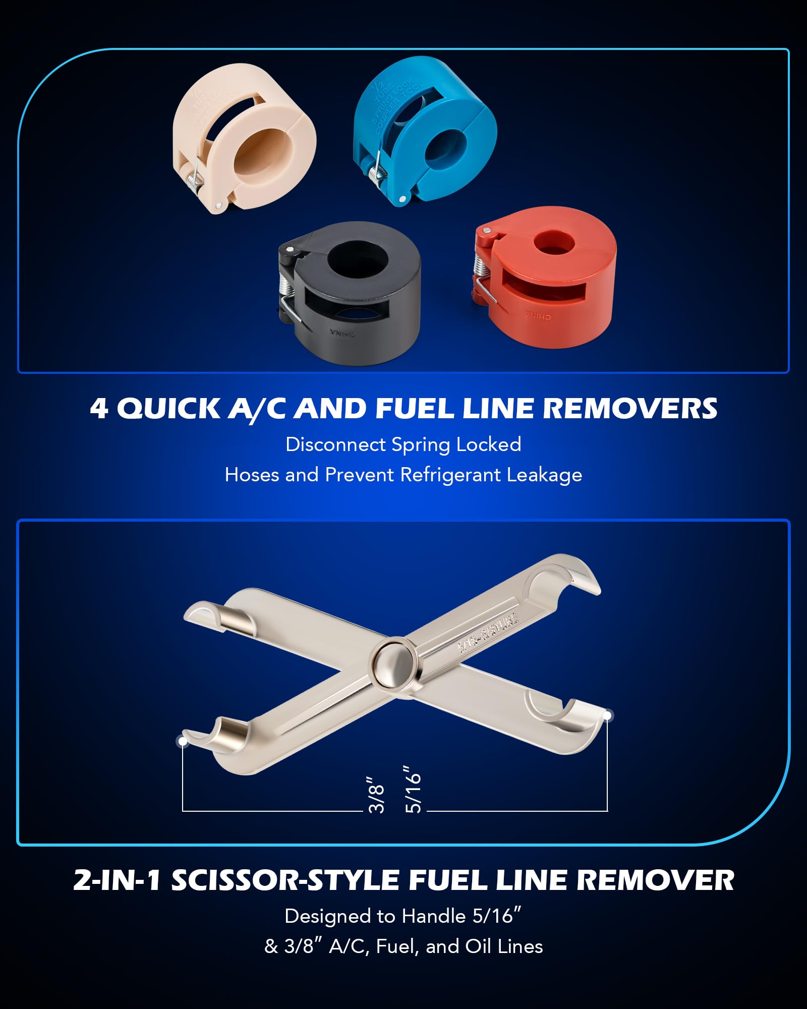 Orion Motor Tech 26-Piece Master Quick Disconnect Tool Kit with Fuel & AC Line Pliers - Professional Fuel Line Removal Tool Set for AC, Fuel & Transmission Systems (Blue) - Perfect for Automotive Repair & Maintenance