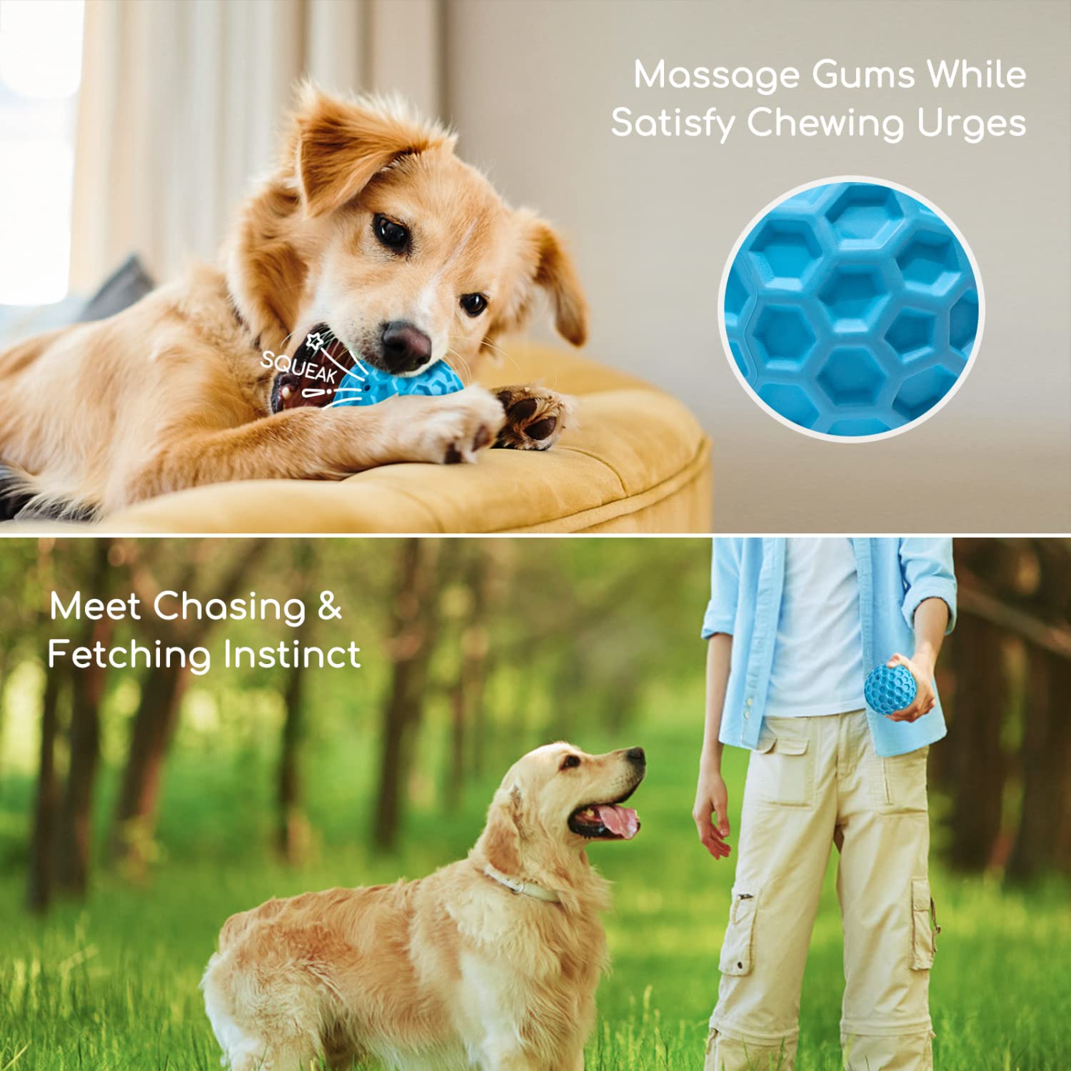 **Nobleza Squeaky Dog Ball – Durable, Bouncy, Floatable Chew Toy for Teeth Cleaning – Natural Rubber Interactive Dog Toy for Puppies & Small Dogs (2.15 Inch, Blue) – Perfect for Fetch, Water Play & Indoor Fun**