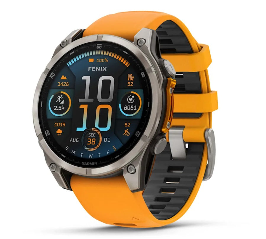 Garmin fenix 8 GPS Smartwatch 47mm Sapphire Titanium with Spark Orange/Graphite Silicone Band - Outdoor Adventure, Running, Hiking & Fitness Tracking