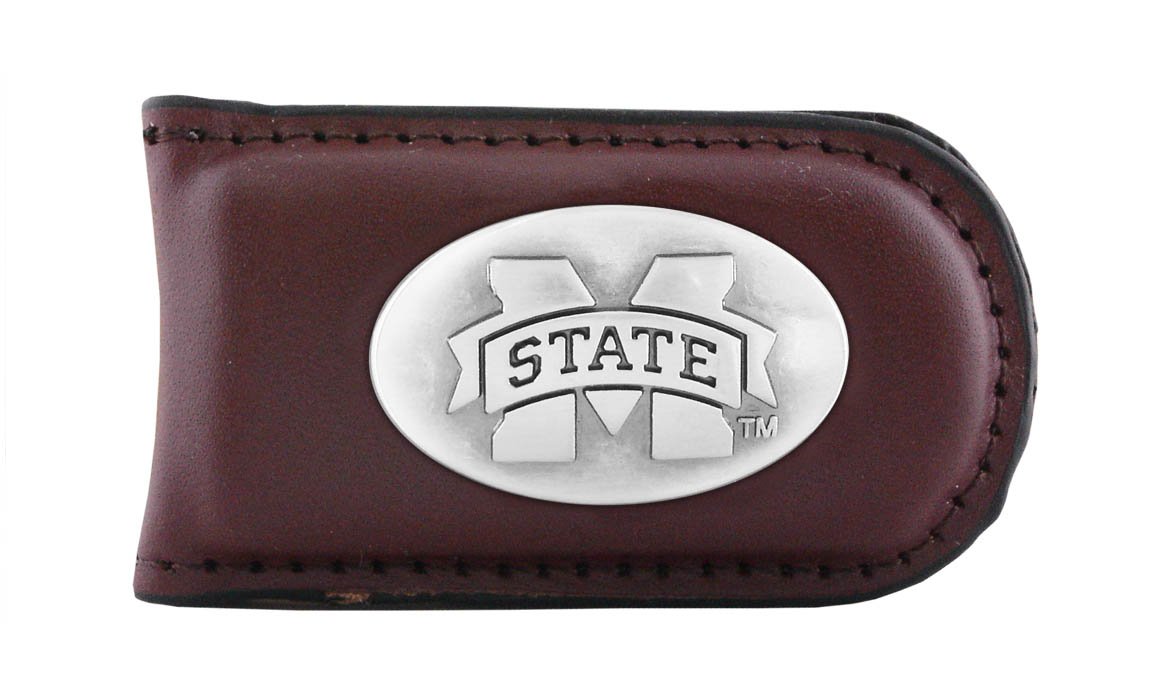 NCAA Mississippi State Bulldogs Zep-Pro Genuine Leather Money Clip with Magnetic Closure - Brown - Perfect for Gifts, Graduation, and Bulldog Fans