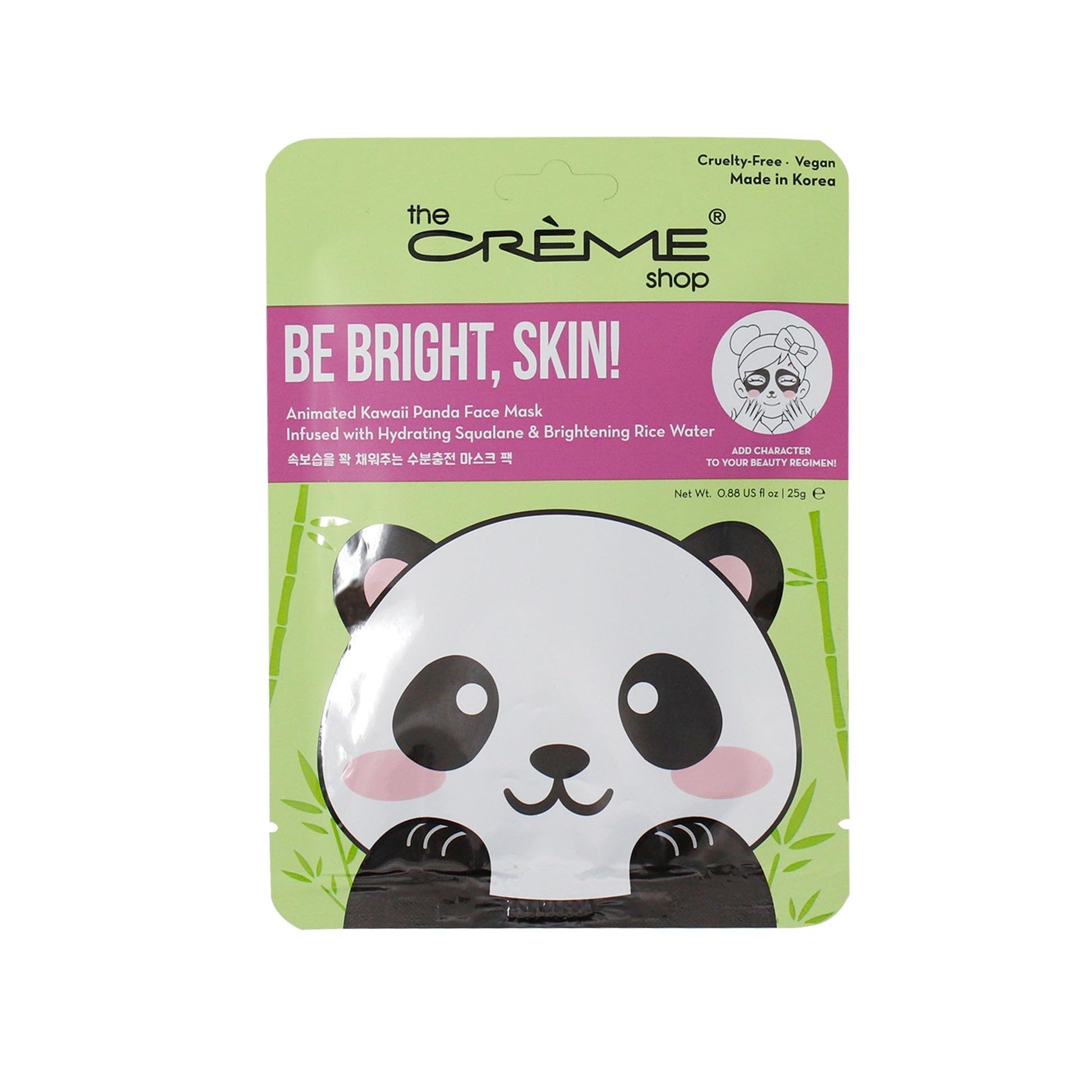 The Crème Shop Be Bright, Skin! Hydrating & Luminous Panda Face Mask with Squalane & Rice Water - Softens Fine Lines, Tones Dark Spots - Korean Skincare for Glowing Skin (3 Pack) - Perfect for Daily Skincare Routine & Self-Care Moments