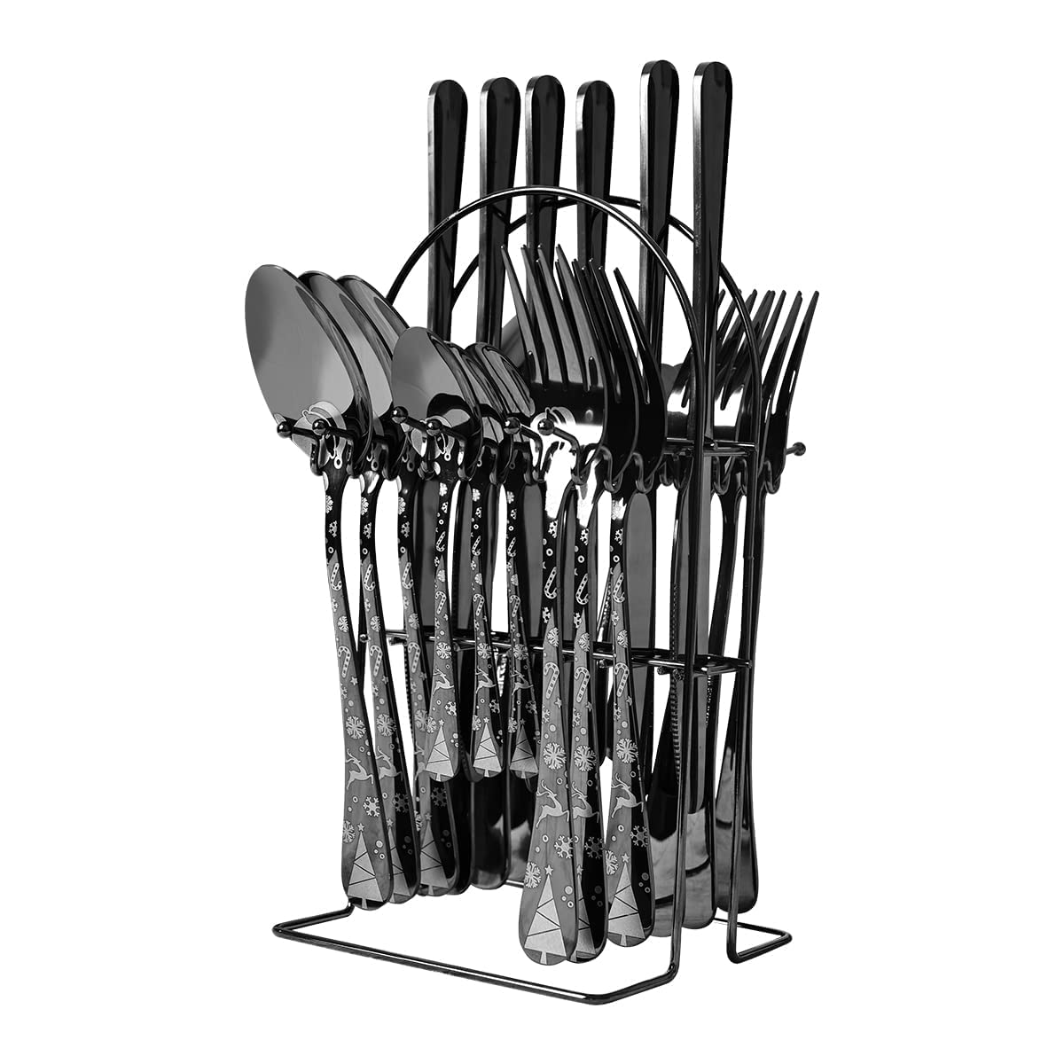 24-Piece Stainless Steel Silverware Set for 6 with Holder - Premium Mirror Polished Cutlery Set Including Knives, Spoons & Forks - Dishwasher Safe Kitchen & Restaurant Utensils - Perfect for Dinner Parties, Weddings & Everyday Dining (Mirror Pattern)