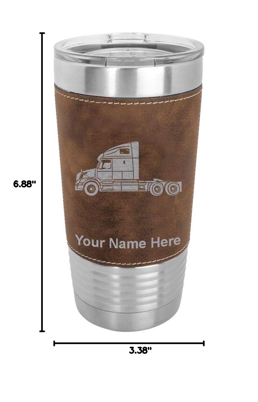 LaserGram 20oz Vacuum Insulated Stainless Steel Tumbler Mug with Leak-Proof Lid - Personalized Engraving & Faux Leather Wrap - Perfect for Truck Drivers, Office & Outdoor Activities