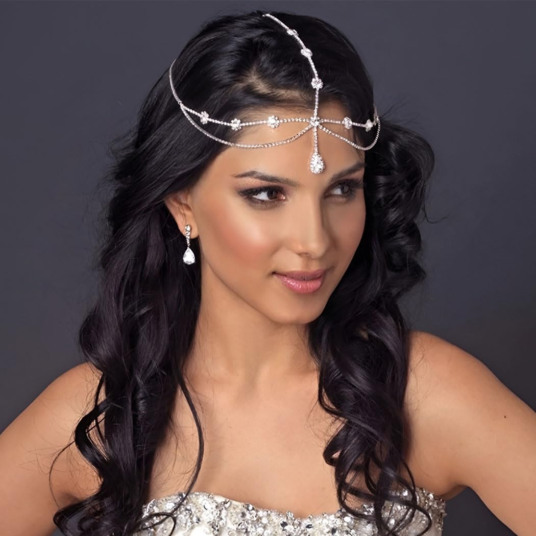 Sparkling Rhinestone Head Chain Jewelry - Elegant Crystal Wedding Hair Accessory for Brides & Prom - Women's Boho Headpiece for Holidays & Special Occasions - Perfect for Weddings, Parties & Festive Events