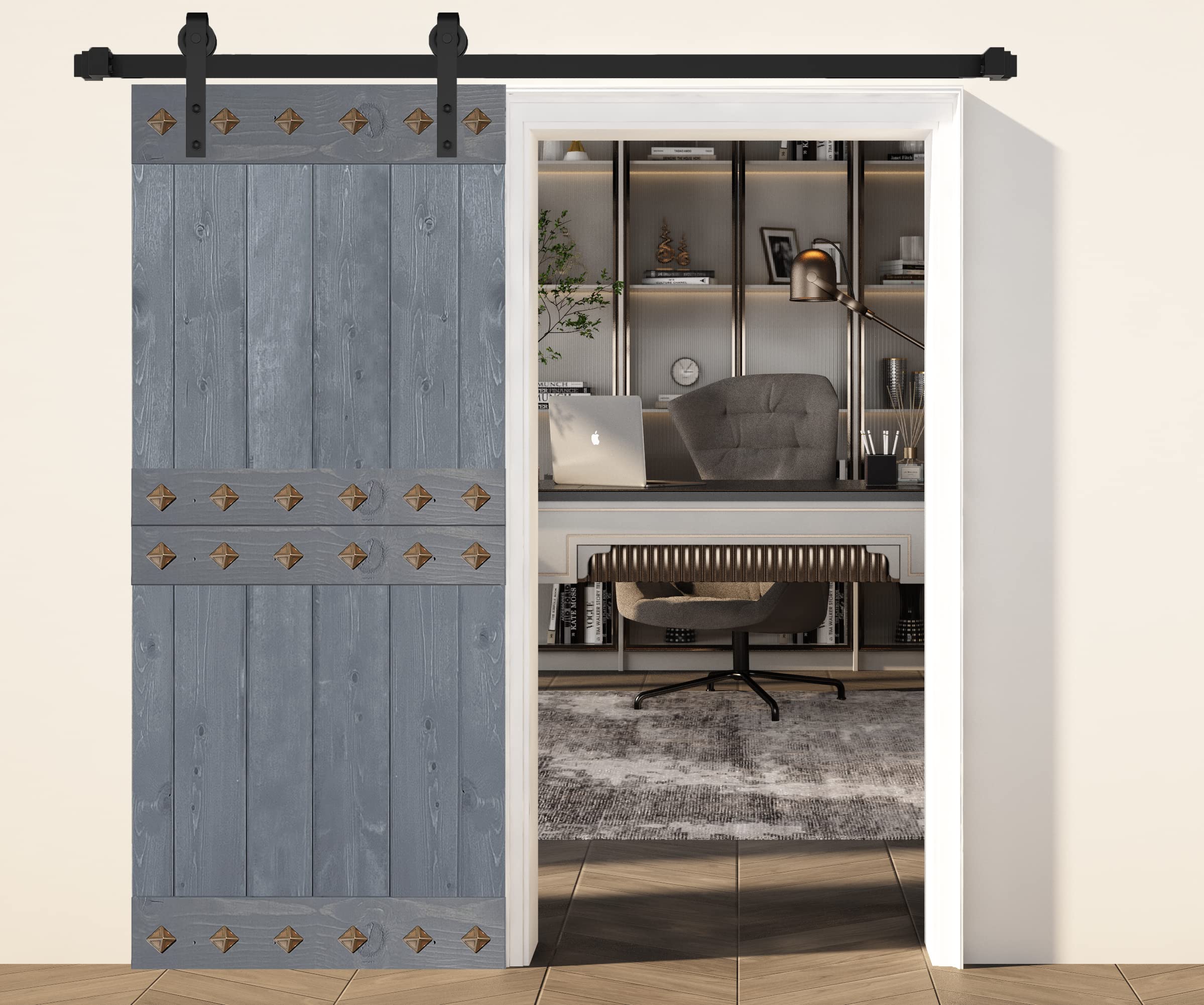 36in x 84in DIY Sliding Barn Door - Mid-Century Style Knotty Pine Wood Interior Door Slab (Dark Gray) | Easy Assembly, Hardware Not Included | Perfect for Bedrooms, Closets & Farmhouse Decor
