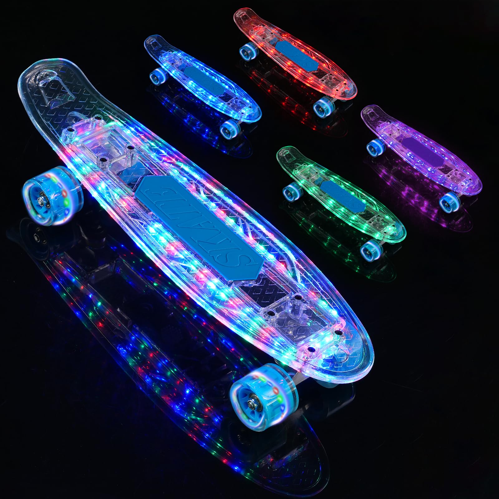 **22 Inch LED Light Up Skateboard - Complete Retro Mini Cruiser for Kids & Beginners | Smooth Riding, Durable Polypropylene Deck & PU Wheels | Perfect for Commuting, Tricks & Night Skating**