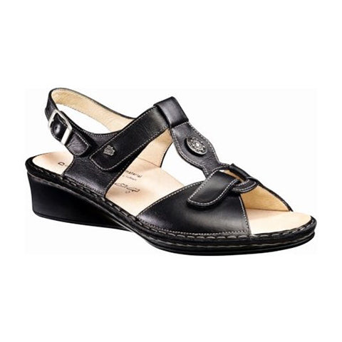 Finn Comfort Adana Women's Backstrap Sandal - Black Patent Leather Comfortable Walking Sandals for Travel & Summer Outfits