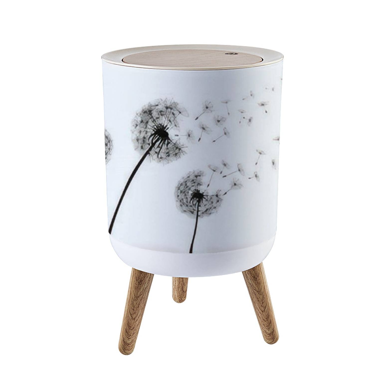 Small Trash Can with Lid - 1.8 Gallon Round Waste Bin with Press Cover, Abstract Dandelion Design, Dog Proof Garbage Bin for Kitchen, Bathroom, Living Room - Perfect for Home, Office & Dorm Use