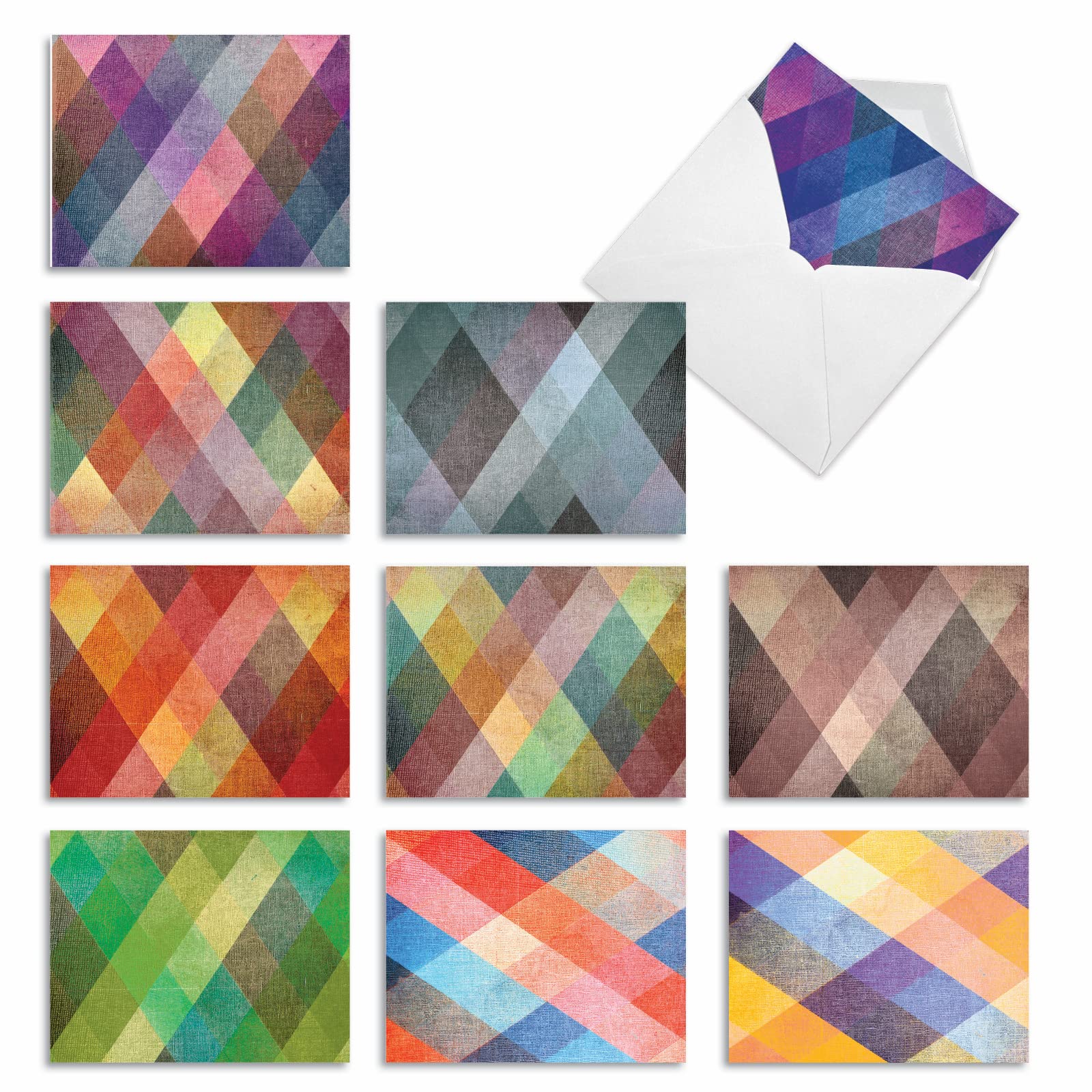 Premium All-Occasion Greeting Cards Set - 10 Boxed Colorful Note Cards with Envelopes (4 x 5.12 Inch) - Assorted Fun Designs for Birthday, Thank You, Wedding & More - Perfect for Gifts, Parties & Everyday Correspondence - Harlequin M3054