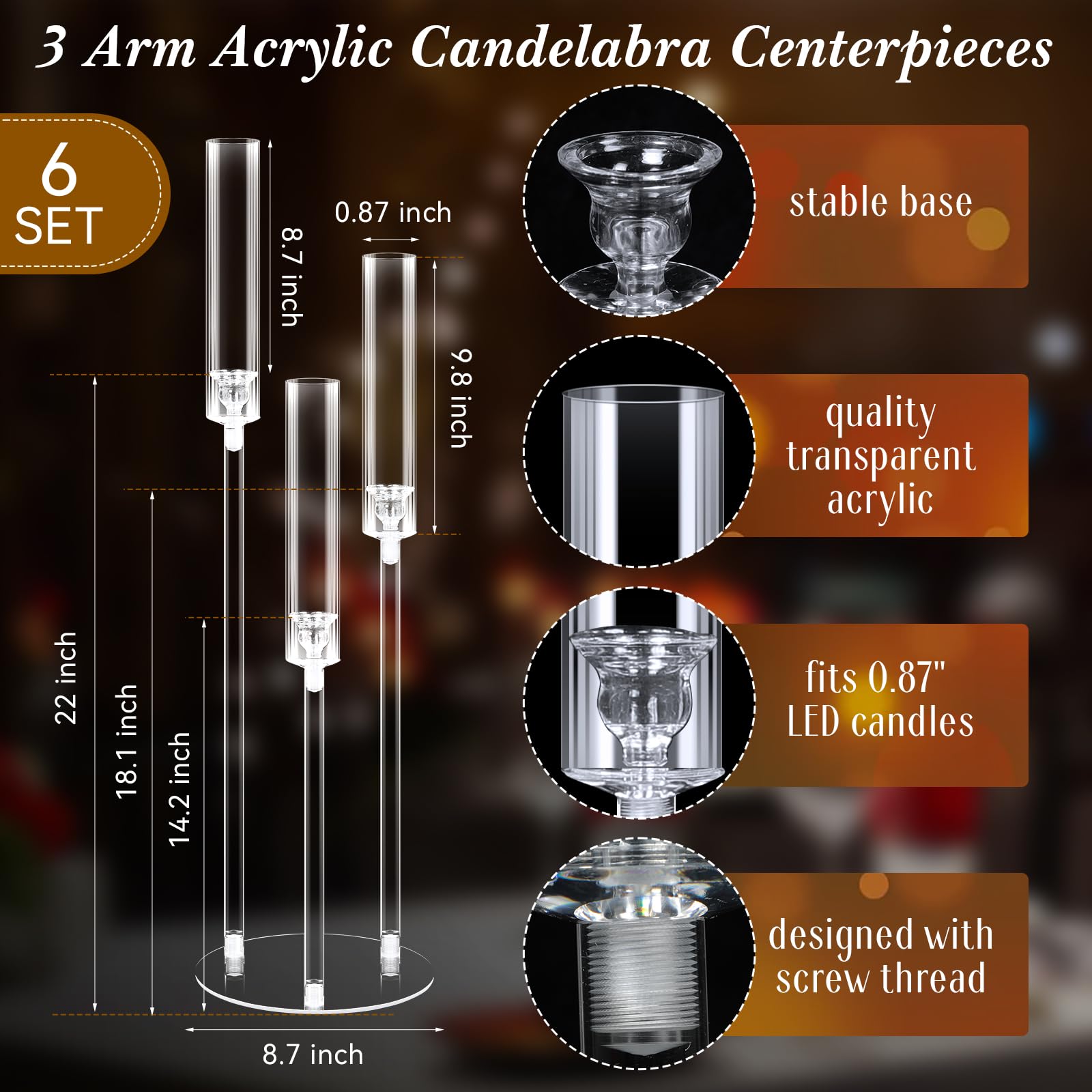 Layhit 6-Piece Acrylic Candelabra Set - 30.7