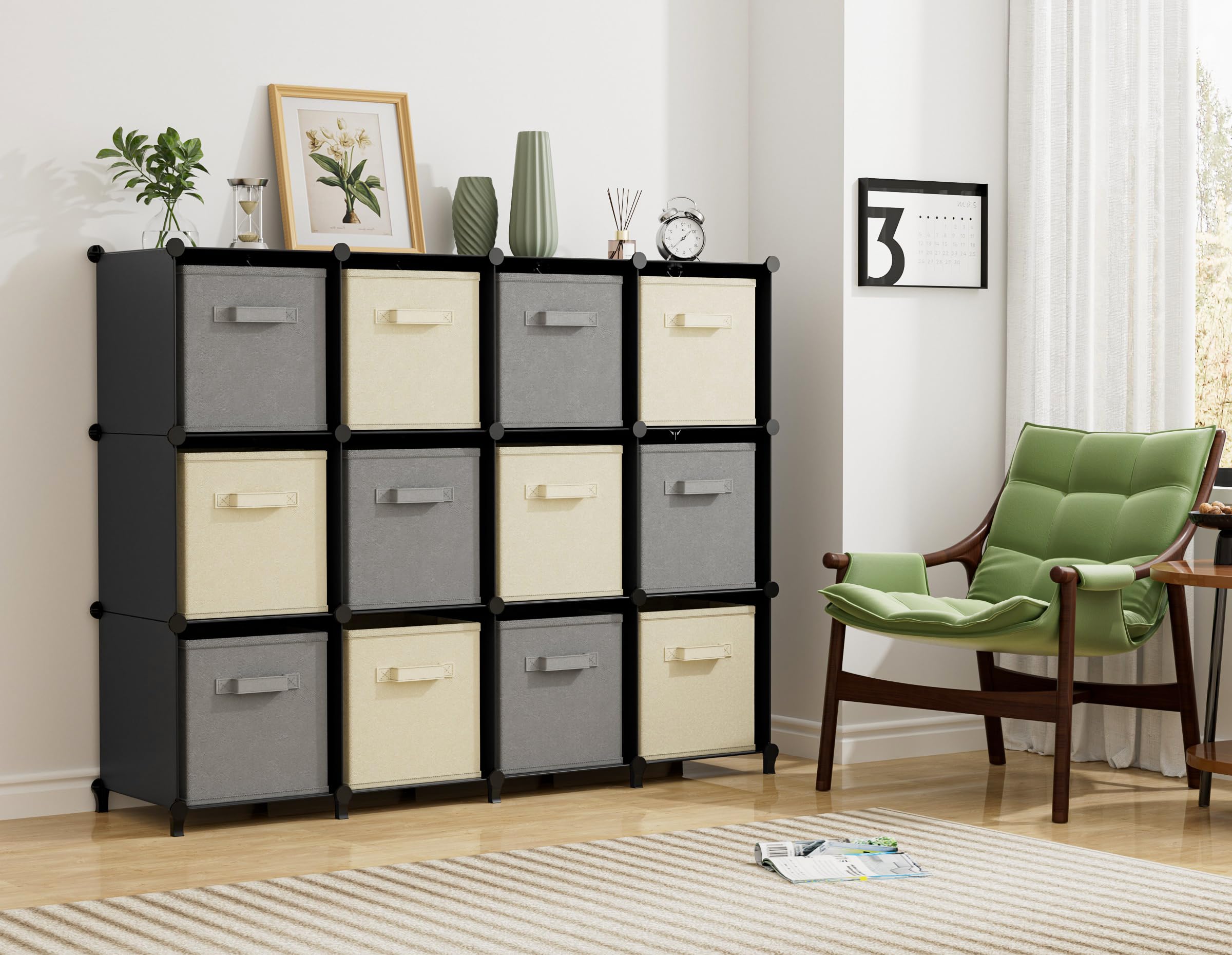 HOMIDEC 12-Cube Closet Organizer & Storage Shelf - Portable Closet Organizer for Kids Clothes, Bedroom, Bathroom, Office - 11.8x11.8x11.8 Inches, Black - Perfect for Space Saving & Home Organization