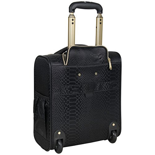 Aimee Kestenberg Women's Jacquard Python Print Polyester 2-Wheel Underseat Carry-On Luggage - Black | Compact Travel Bag for Airplane Cabin & Business Trips