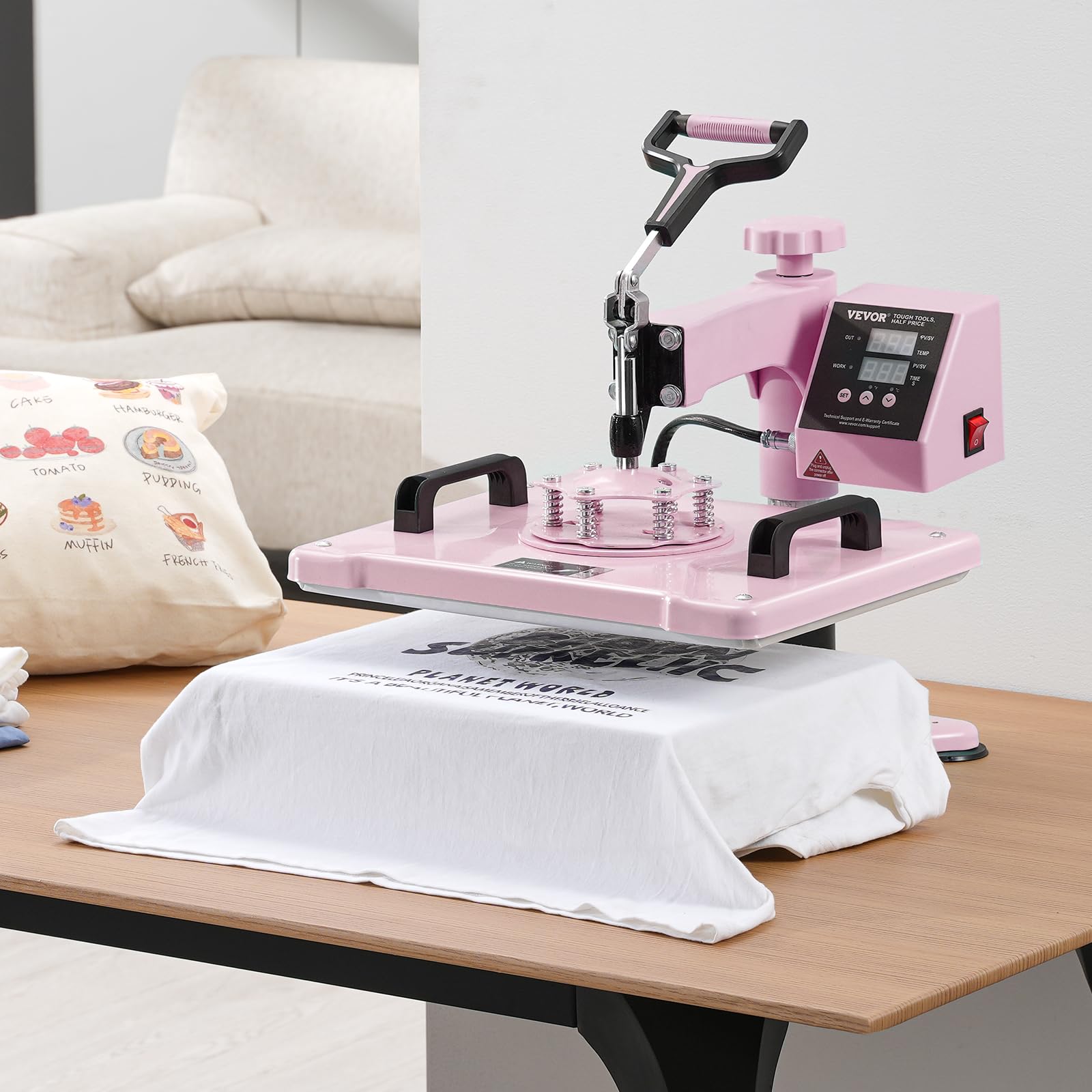 VEVOR 5 in 1 Heat Press Machine Combo with 30oz Tumbler Press & Hat Press, 12x15 Inch Sublimation Heat Press for T-Shirts, Hats, Caps, Tumblers, Mugs, Plates - Perfect for DIY Crafts, Custom Apparel & Small Business (Pink)