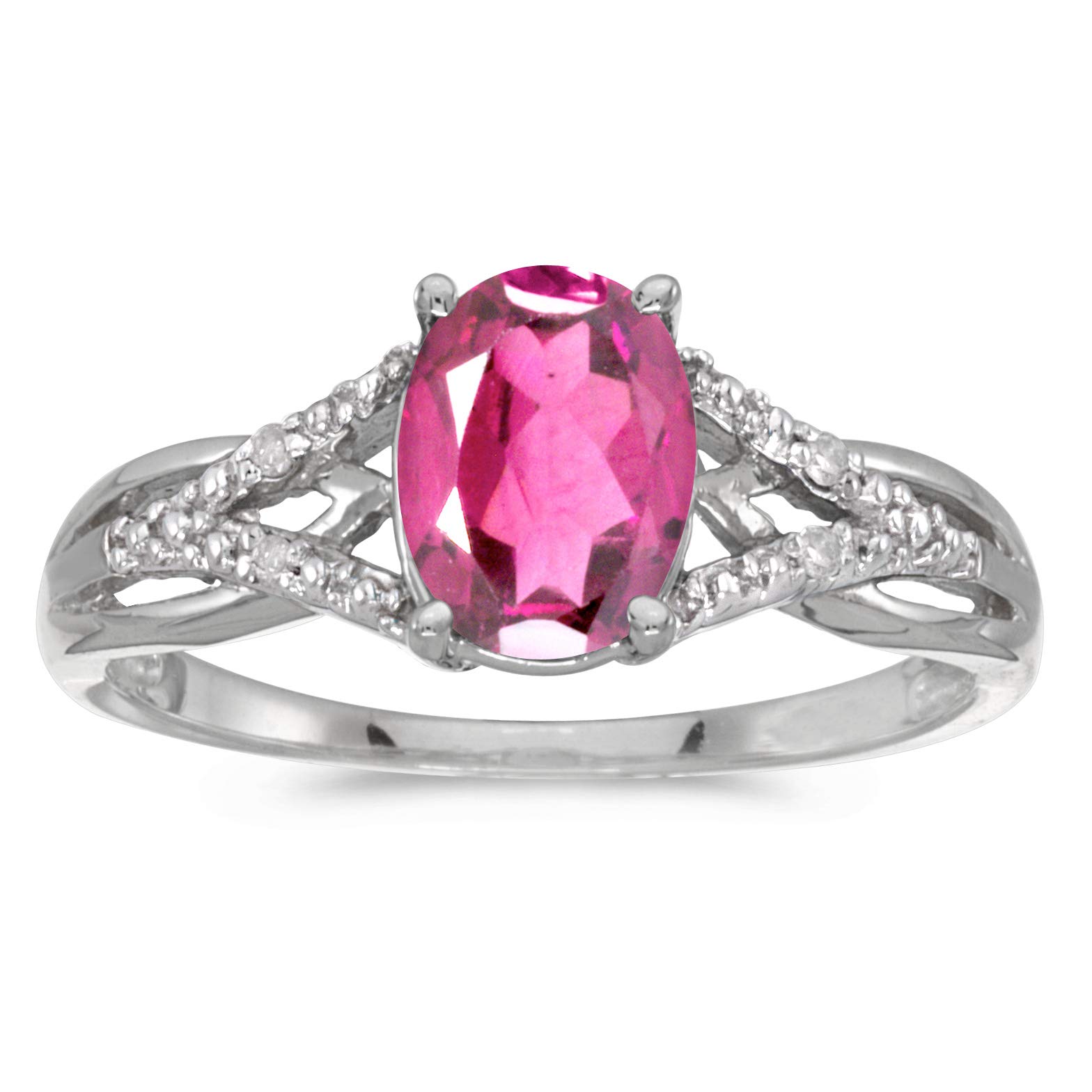 10K White Gold Oval Pink Topaz & Diamond Ring for Women – Elegant Birthstone Jewelry Gift for Engagement, Anniversary & Special Occasions