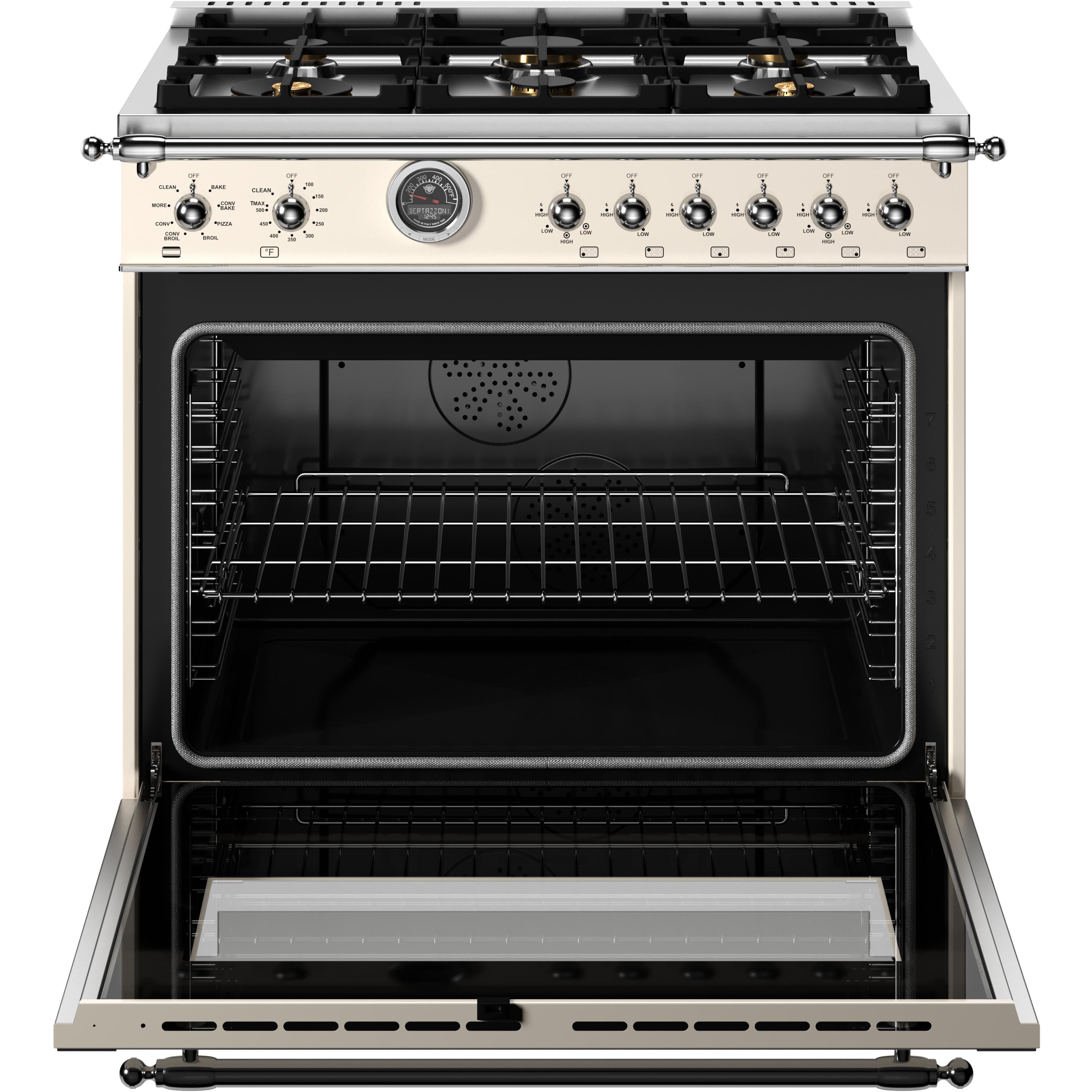 Bertazzoni 36 Inch Freestanding Dual Fuel Range HER366BCFEPAVT - Professional Gas & Electric Oven with Convection for Home Chefs & Cooking Enthusiasts