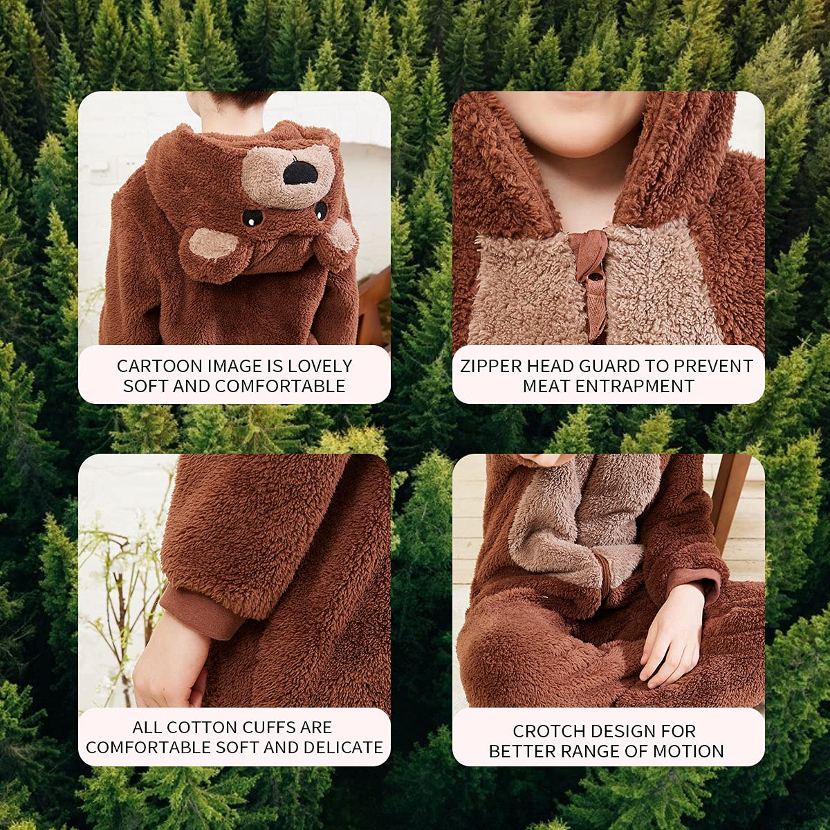Kids Brown Bear Costume Onesie Pajamas - Soft Flannel Animal Outfit for Boys & Girls | Perfect for Halloween, Christmas Gifts & Cozy Family Pajama Parties