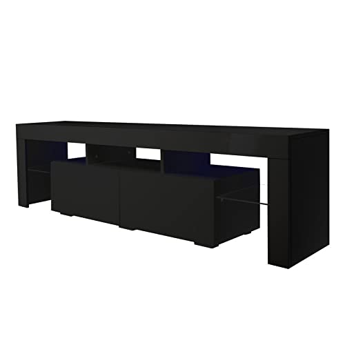 20 Color LED TV Stand with Remote Control - Modern Black TV Light Base for Living Room, Bedroom & Home Theater Decor