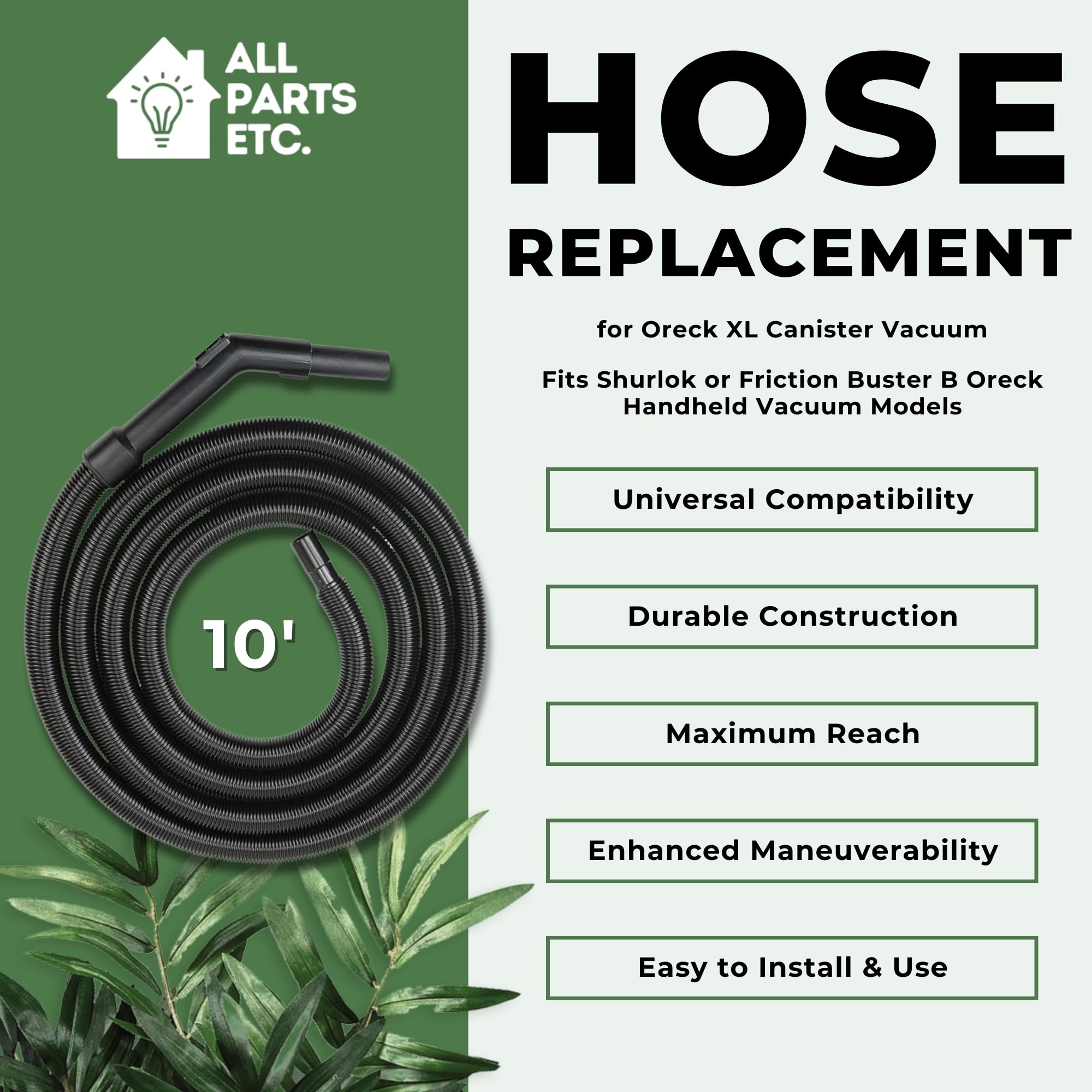 Oreck XL Canister Vacuum Hose Replacement - 10ft Swivel Hose Compatible with Oreck Shurlok & Friction Buster B Handheld Vacuums - Durable Vacuum Accessory for Deep Cleaning Carpets, Furniture & Hard-to-Reach Areas