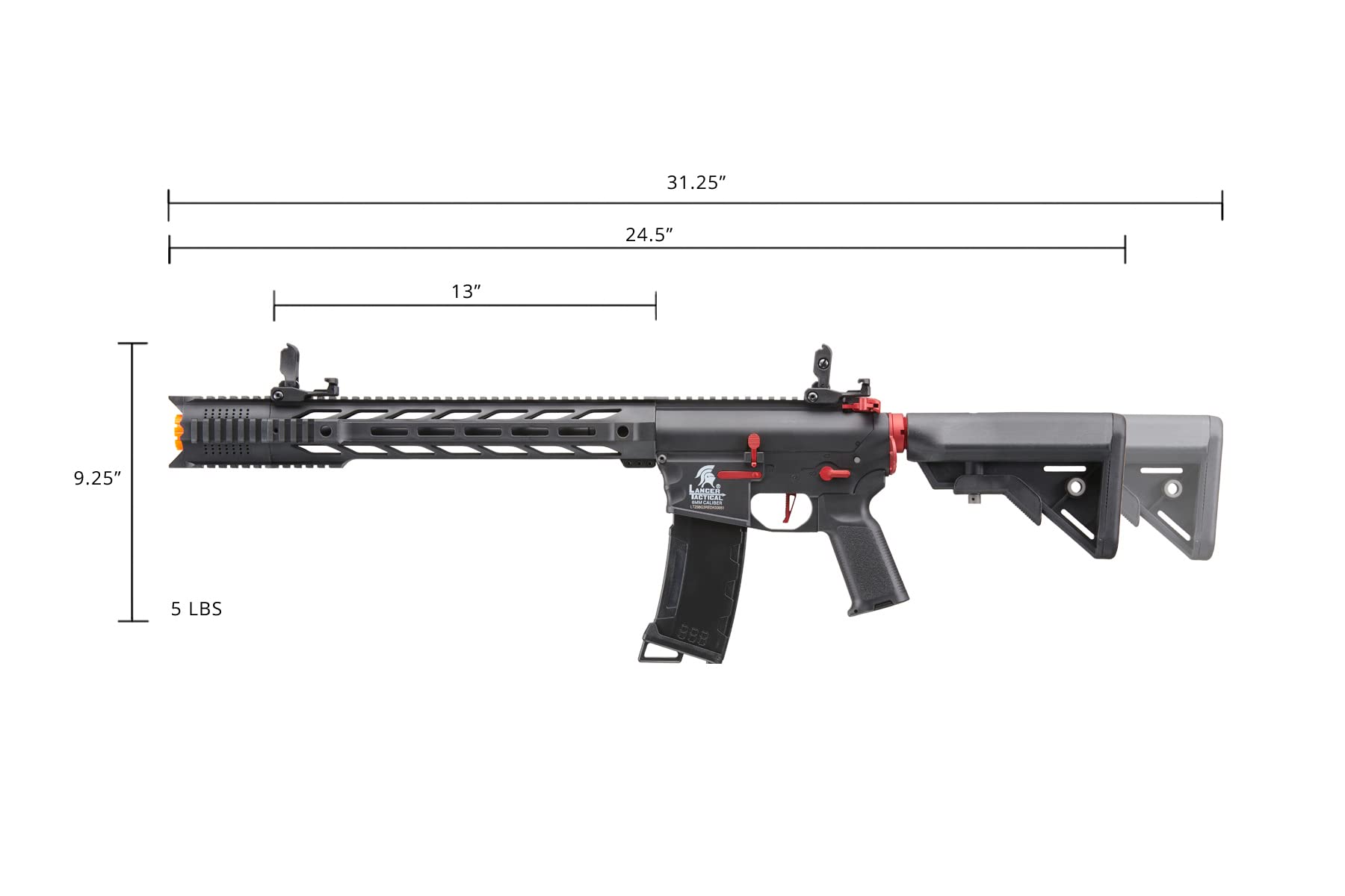 Lancer Tactical Gen 3 M4 SPR Interceptor Airsoft AEG Rifle - Black with Red Accents | High Performance Electric Airsoft Gun for Outdoor Skirmishes & Tactical Training
