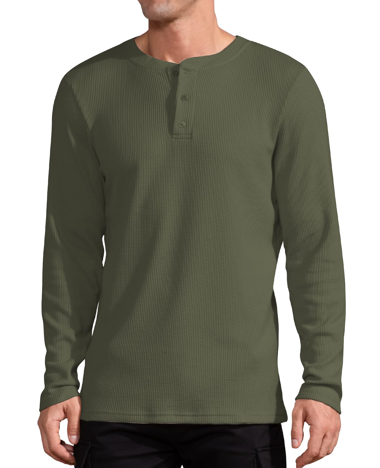 QUALFORT Men's Waffle Long Sleeve Henley Shirt - Soft Thermal Knit Top for Casual Wear, Outdoor Activities & Layering in Fall/Winter